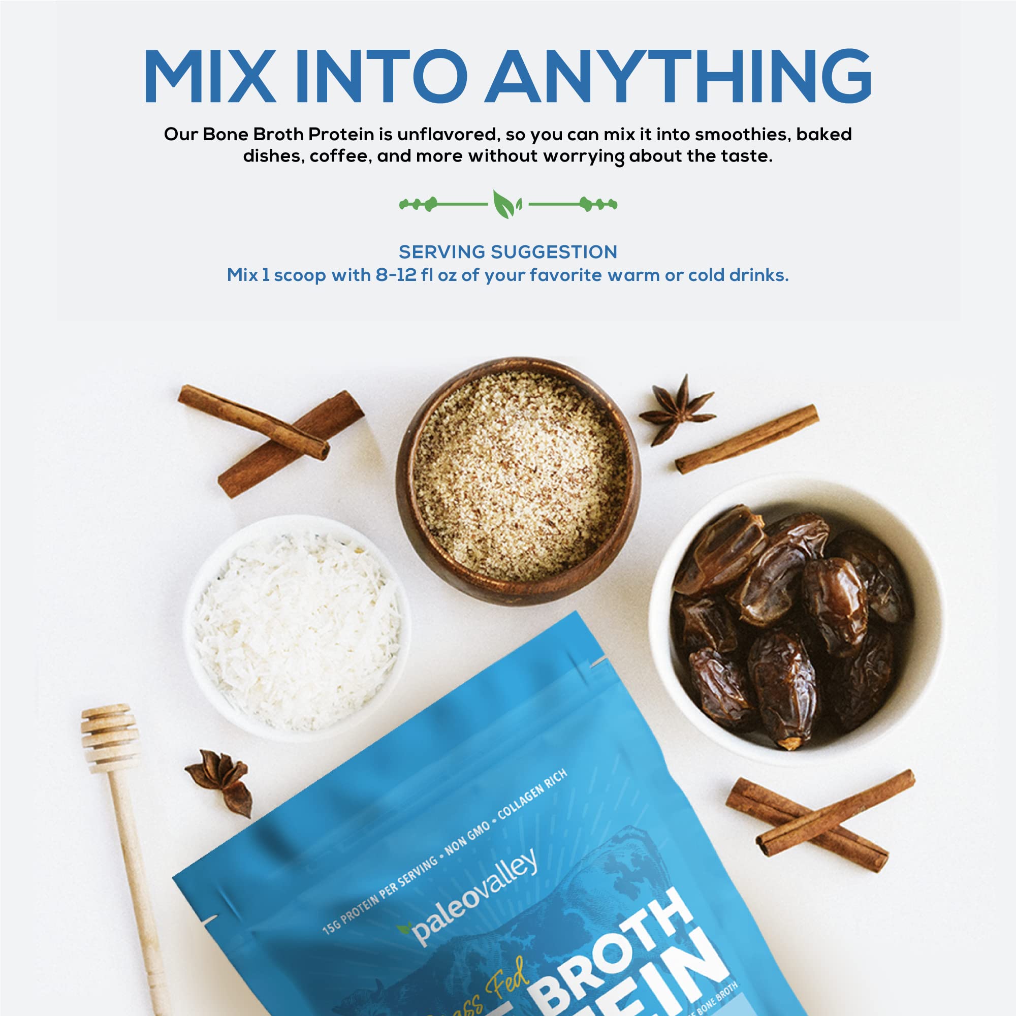 Paleovalley 100% Grass Fed Beef Bone Broth Protein Powder - Rich in Collagen Peptides Paleovalley