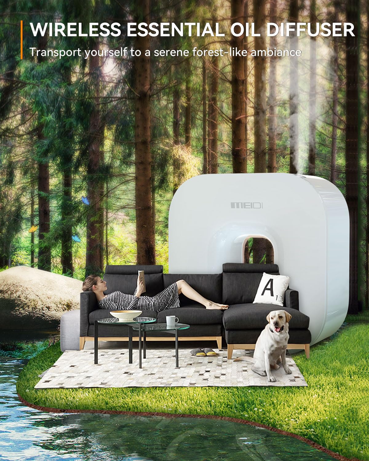 MEIDI Waterless Essential Oil Diffuser - Bluetooth Cordless Aromatherapy Diffuser with App Control MEIDI