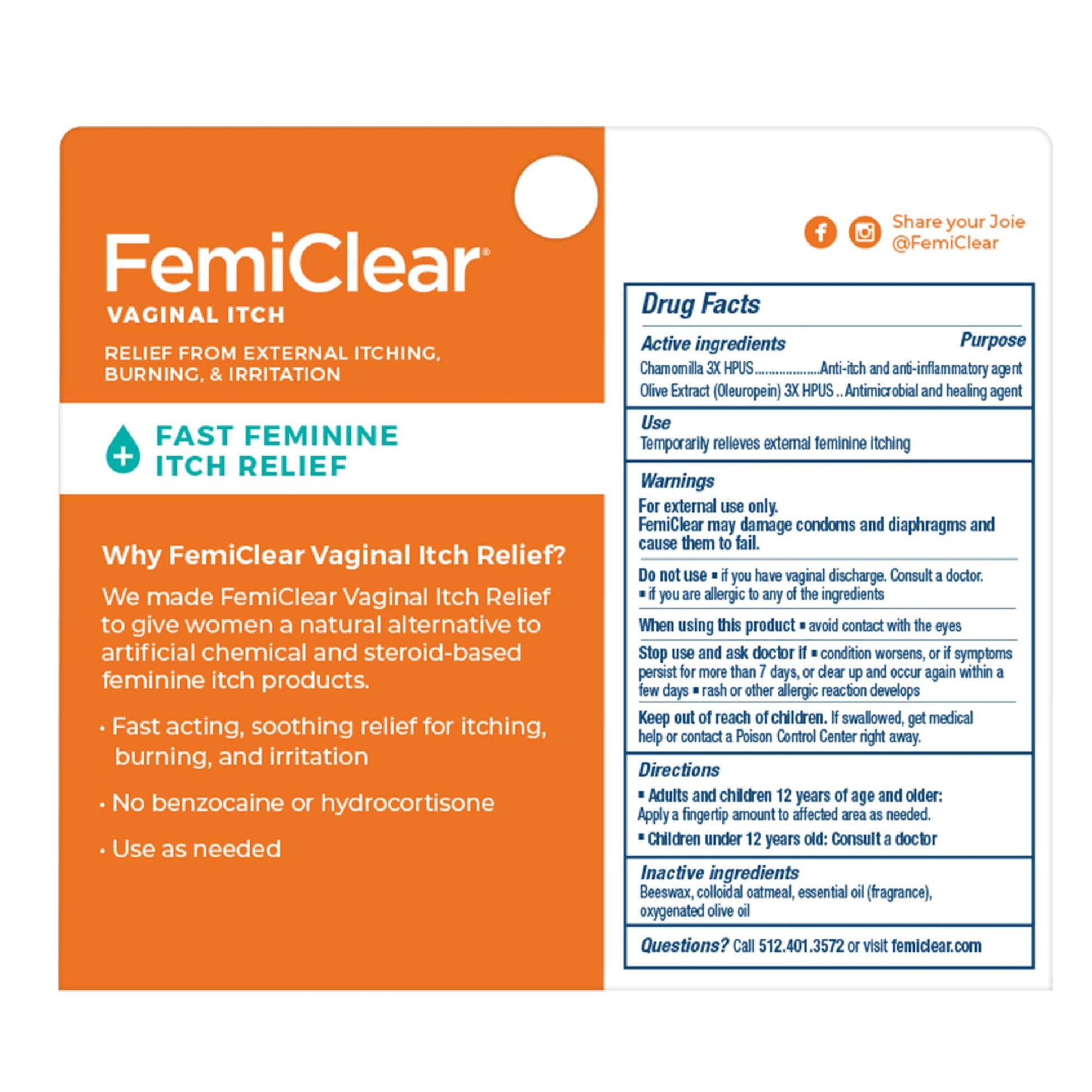 FemiClear Vaginal Itch Relief | Fast Feminine Itch Relief | Made With All-Natural & Organic Ingredients FemiClear