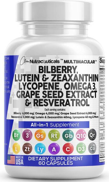Eye Health Vitamins with Bilberry 6000mg Lutein & Zeaxanthin 40mg Lyco
