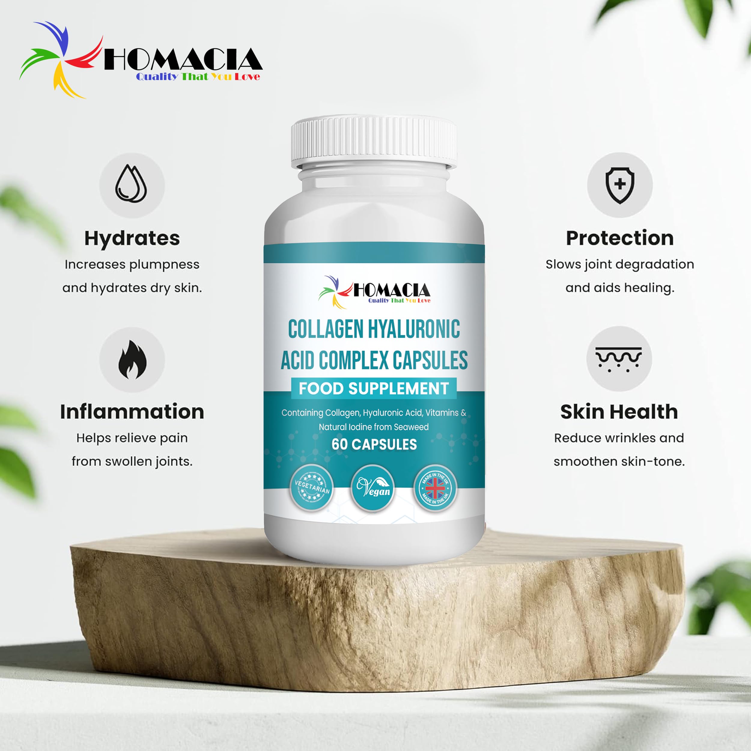 Homacia’s Collagen Capsules | Marine Collagen with Hyaluronic Acid | Pure Collagen Supplements for Women HOMACIA Quality That You love