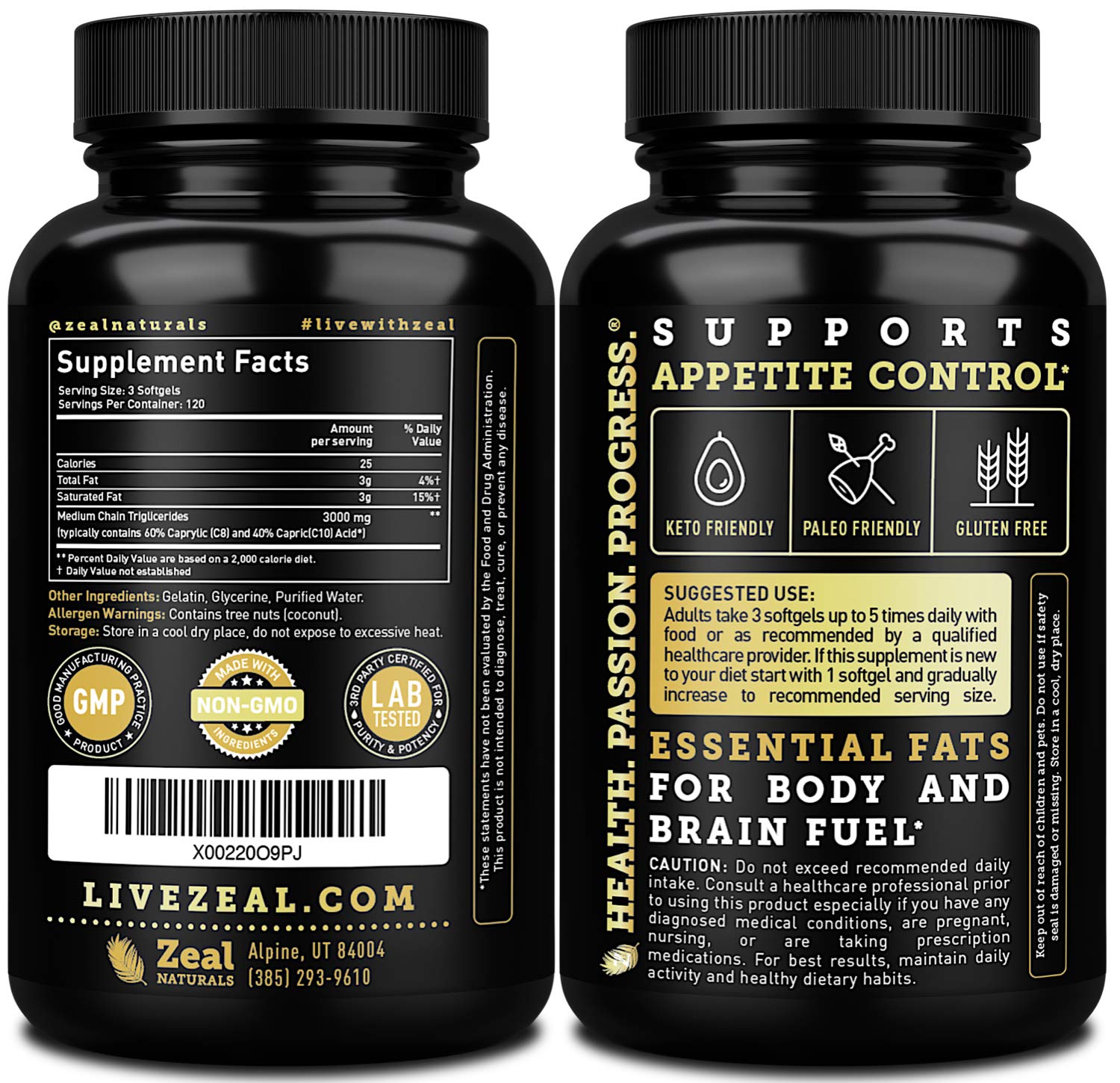 Pure MCT Oil Capsules (360 Softgels | 3000mg) 4 Month Supply Keto Pills w Unrefined Coconut Zeal Naturals