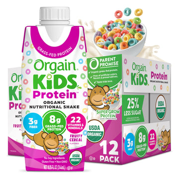 Orgain Organic Kids Nutritional Protein Shake, Fruity Cereal - Kids Snacks with 8g Dairy 