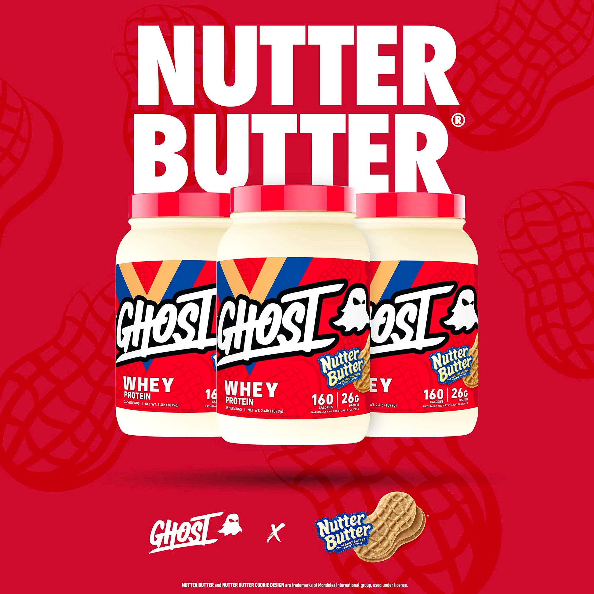 GHOST Whey Protein Powder, Nutter Butter - 2LB Tub, 26G of Protein - Peanut Butter GHOST
