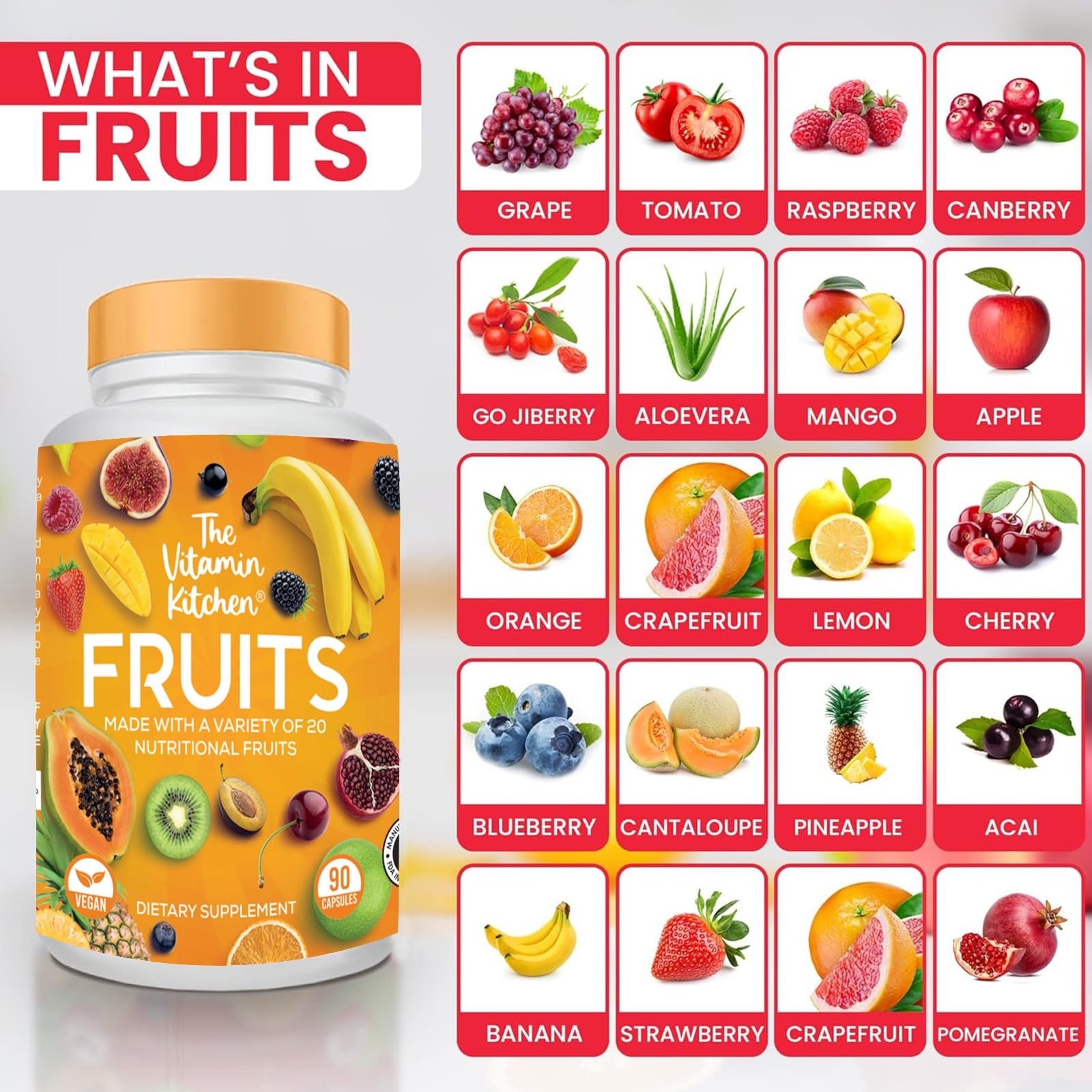 The Vitamin Kitchen Fruit and Veggie Supplements-90 Fruits, 90 Veggies Capsules The Vitamin Kitchen