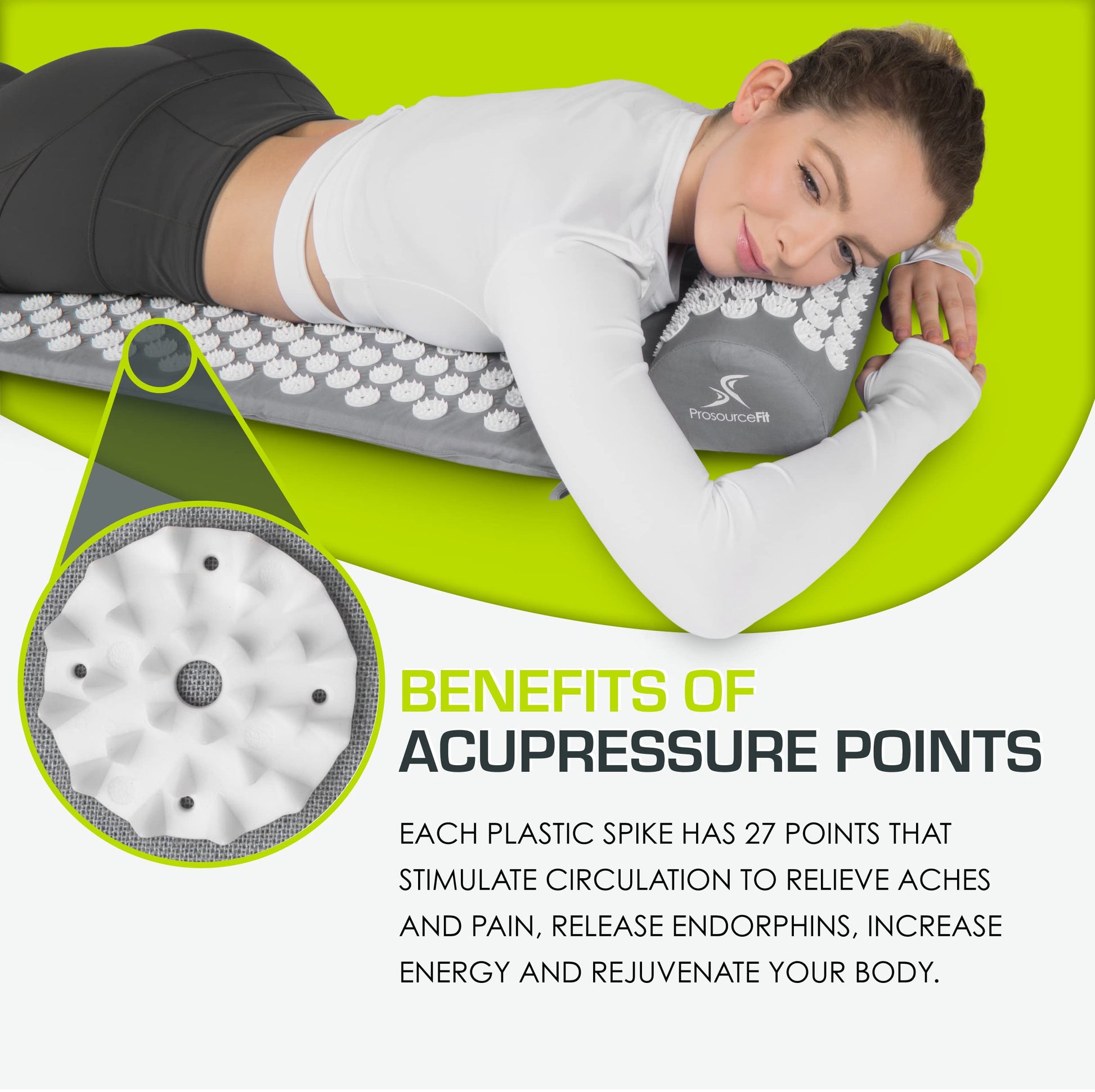 ProsourceFit Acupressure Mat and Pillow Set for Back/Neck Pain Relief and Muscle Relaxation ProsourceFit