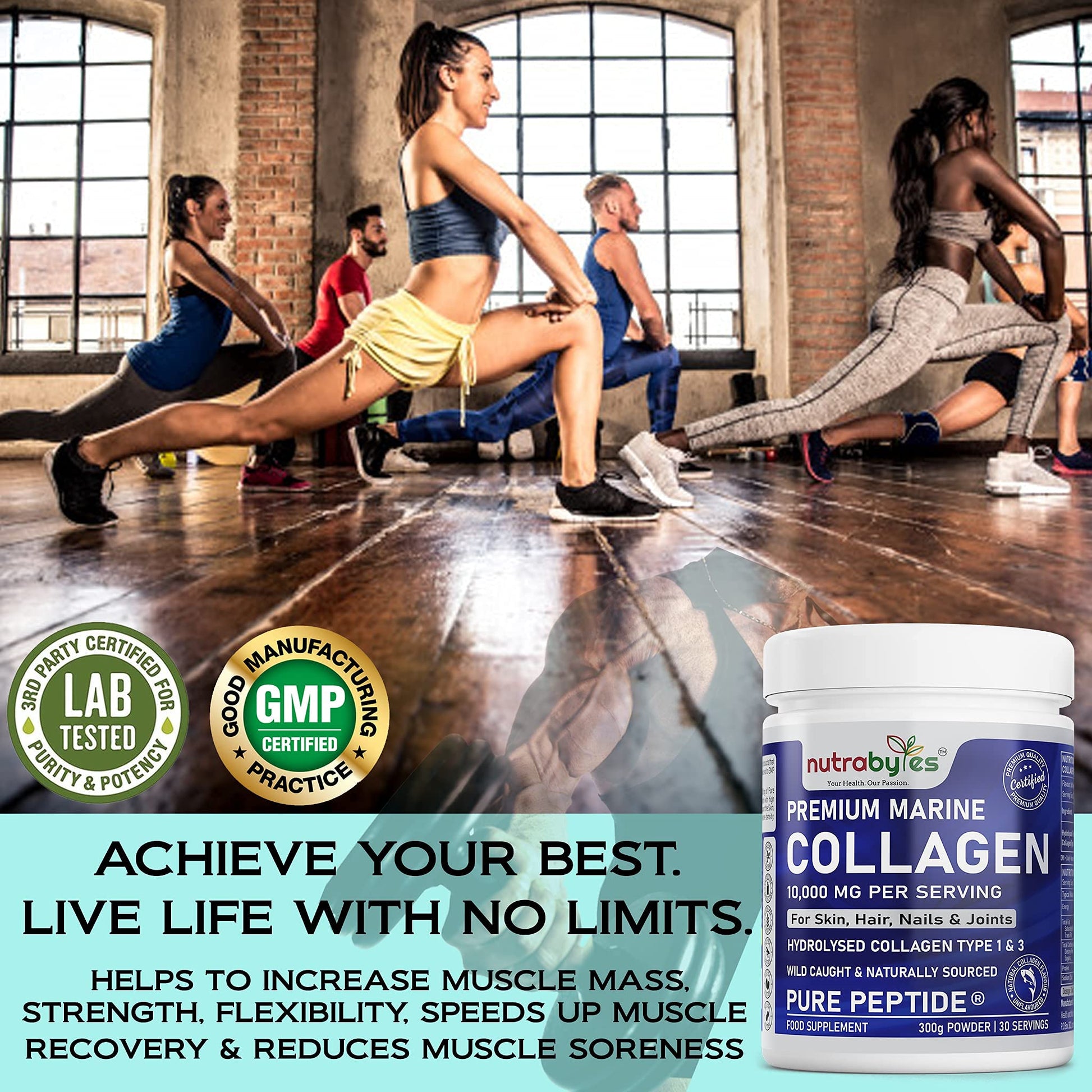 Marine Collagen Powder 10000mg Type 1 & 3 Unflavoured| Wild Caught Fish Hydrolysed Protein Peptides for Women & Men NUTRABYTES