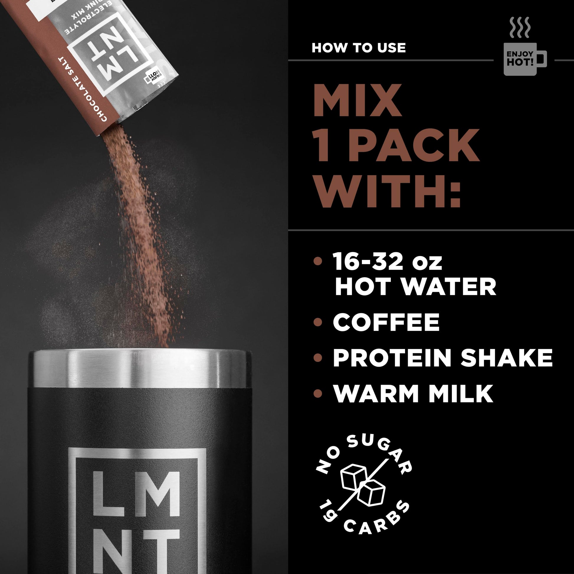 LMNT Zero-Sugar Electrolytes - Hot Chocolate Salt - Hydration Powder Packets Drink LMNT