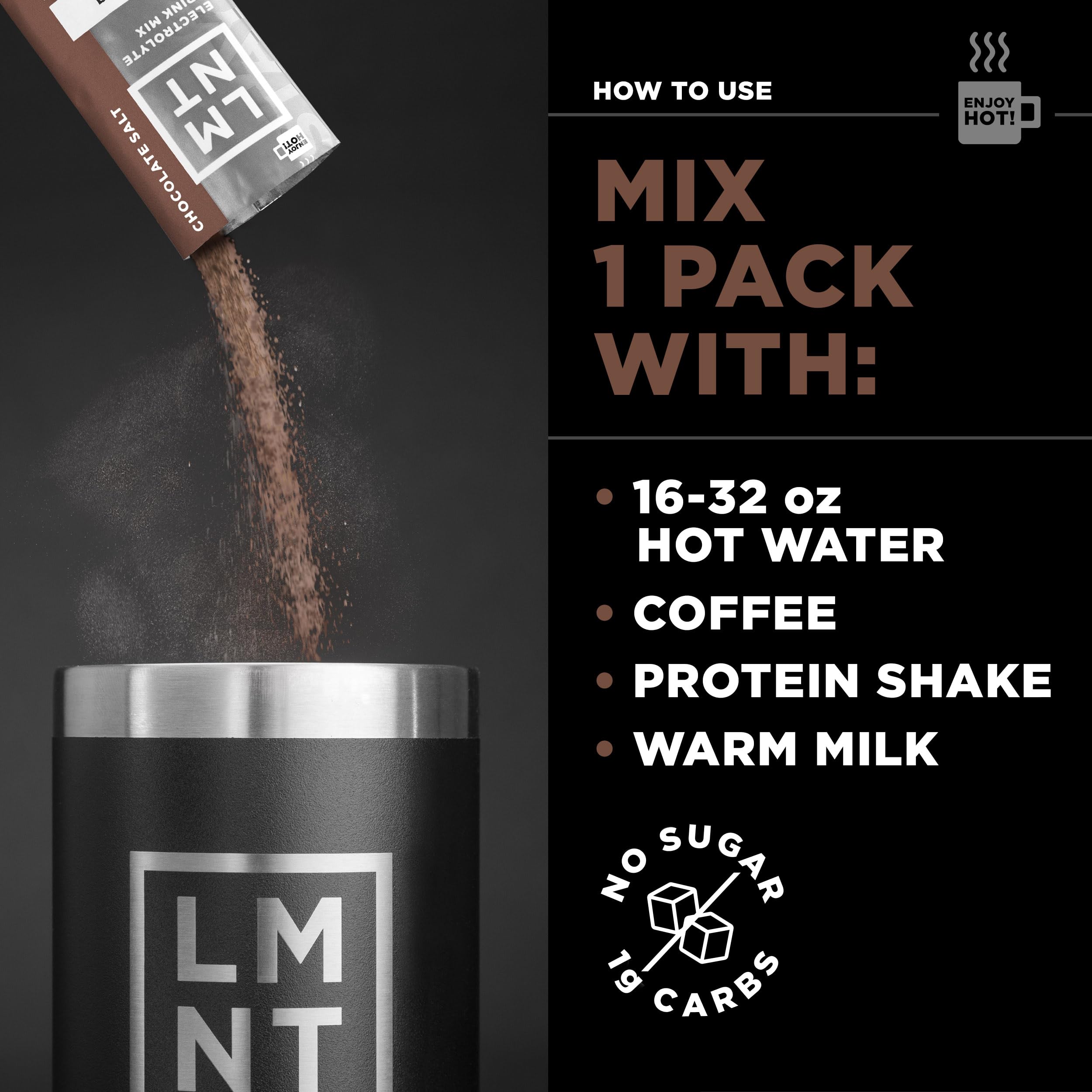 LMNT Zero-Sugar Electrolytes - Hot Chocolate Salt - Hydration Powder Packets Drink LMNT