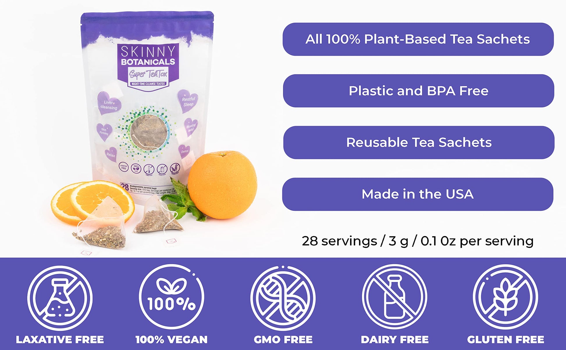 Skinny Botanicals Evening Detox Tea for Body Cleanse All Natural - Laxative-Free Skinny Botanicals