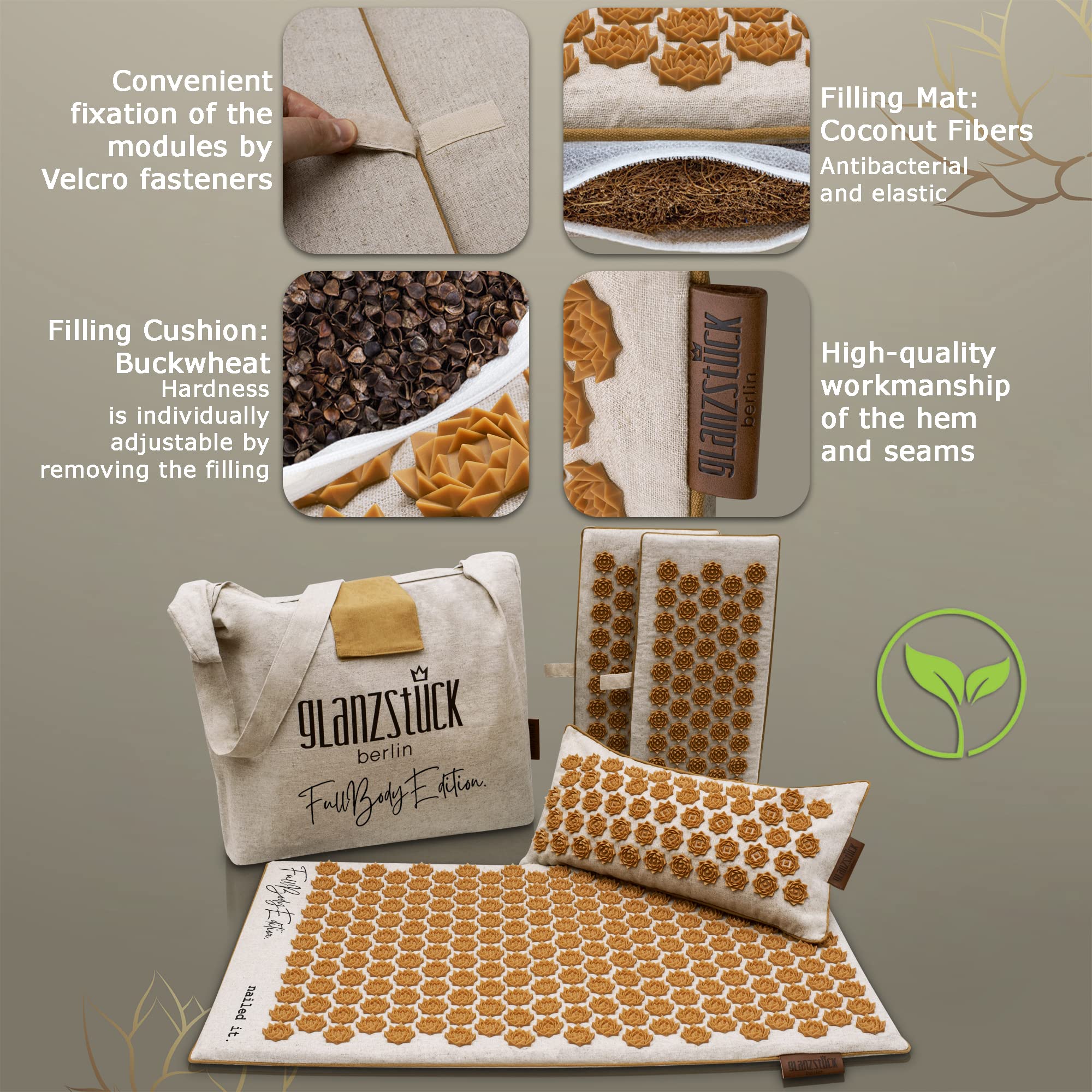 Glanzstück Berlin® Health Collection XXL Acupressure Mat Set for Full Body for Tension Headaches Glanzstück Berlin