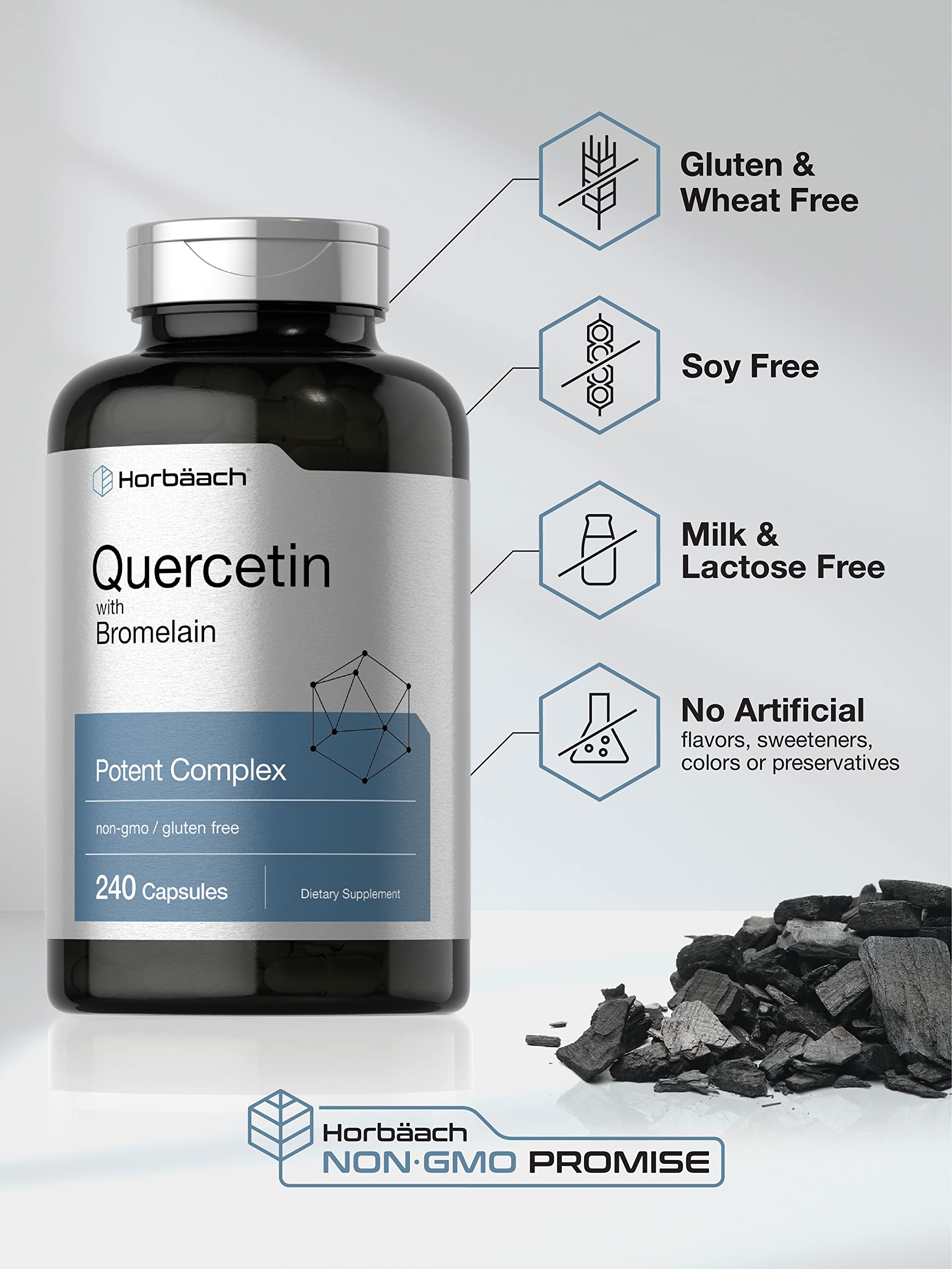 Quercetin with Bromelain Supplement | 240 Capsules | Non-GMO and Gluten Free Horbäach