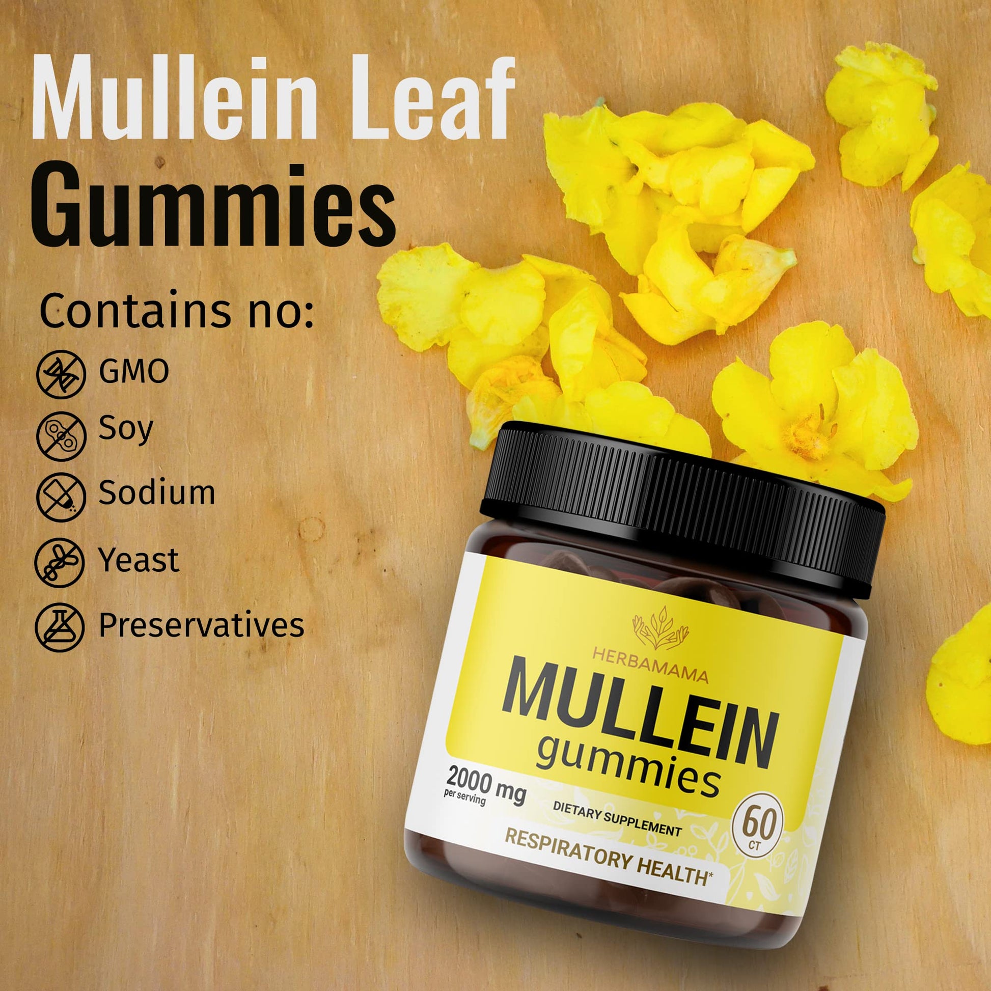 HERBAMAMA Mullein Gummies - Mullein Leaf Dietary Supplement for Respiratory HERBAMAMA