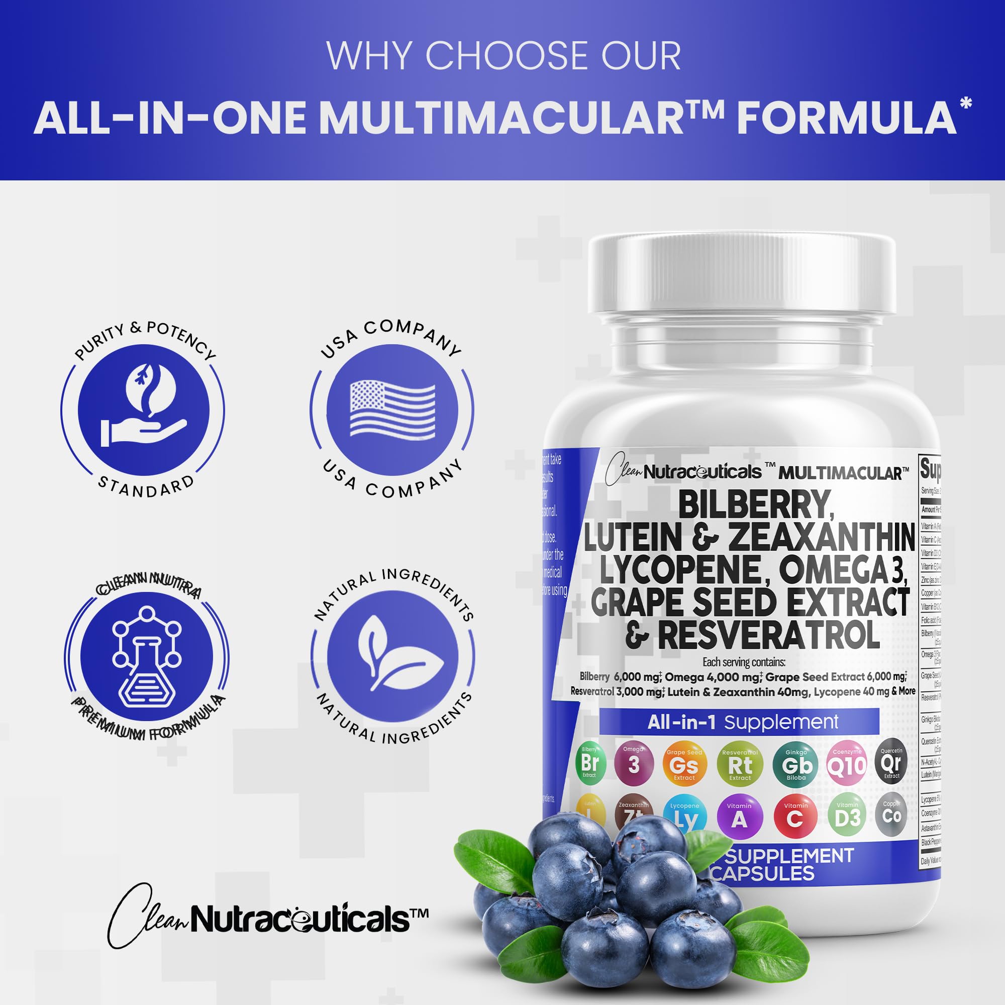 Eye Health Vitamins with Bilberry 6000mg Lutein & Zeaxanthin 40mg Lyco