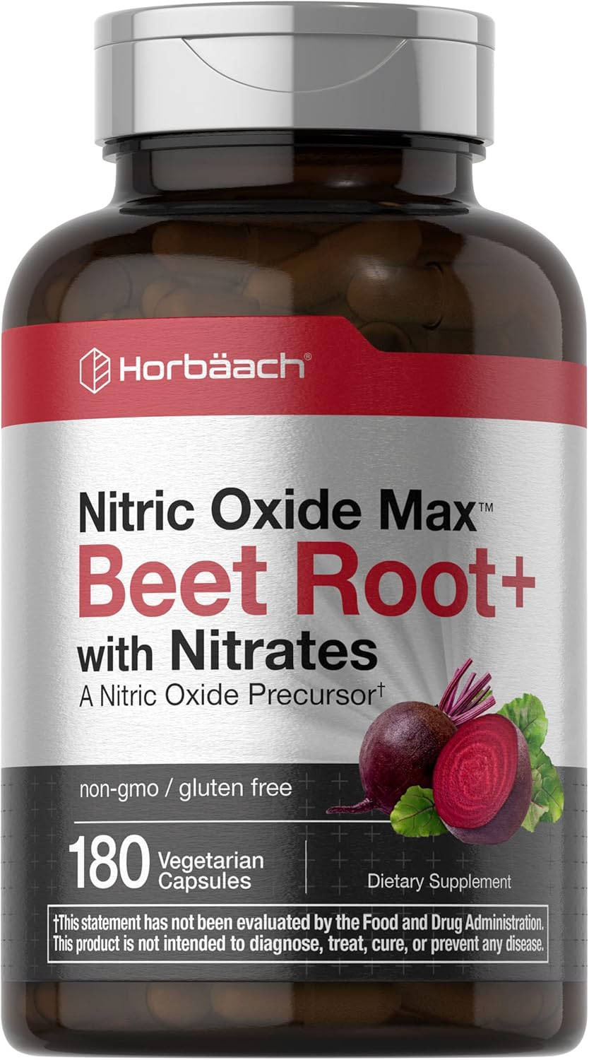 Horbäach Nitric Oxide Beet Root Capsules | 180 Count | with Nitrates and Precursor | for Men and Women | Vegetarian, Non-GMO, Gluten Free Supplement Horbäach