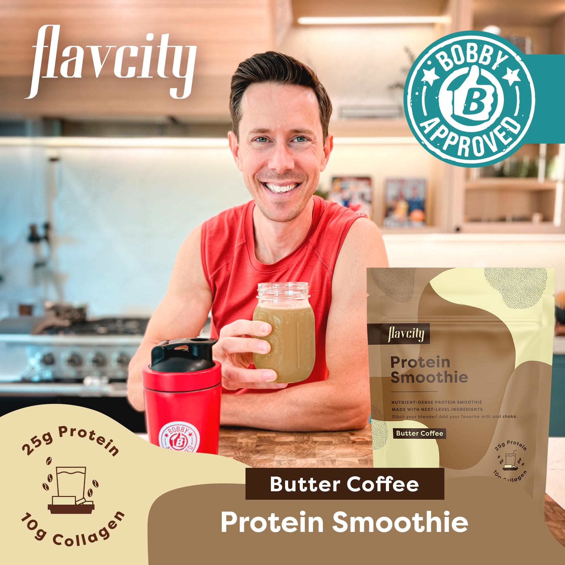 FlavCity Protein Powder Smoothie, Butter Coffee - 100% Grass-Fed Whey Protein Powder FlavCity