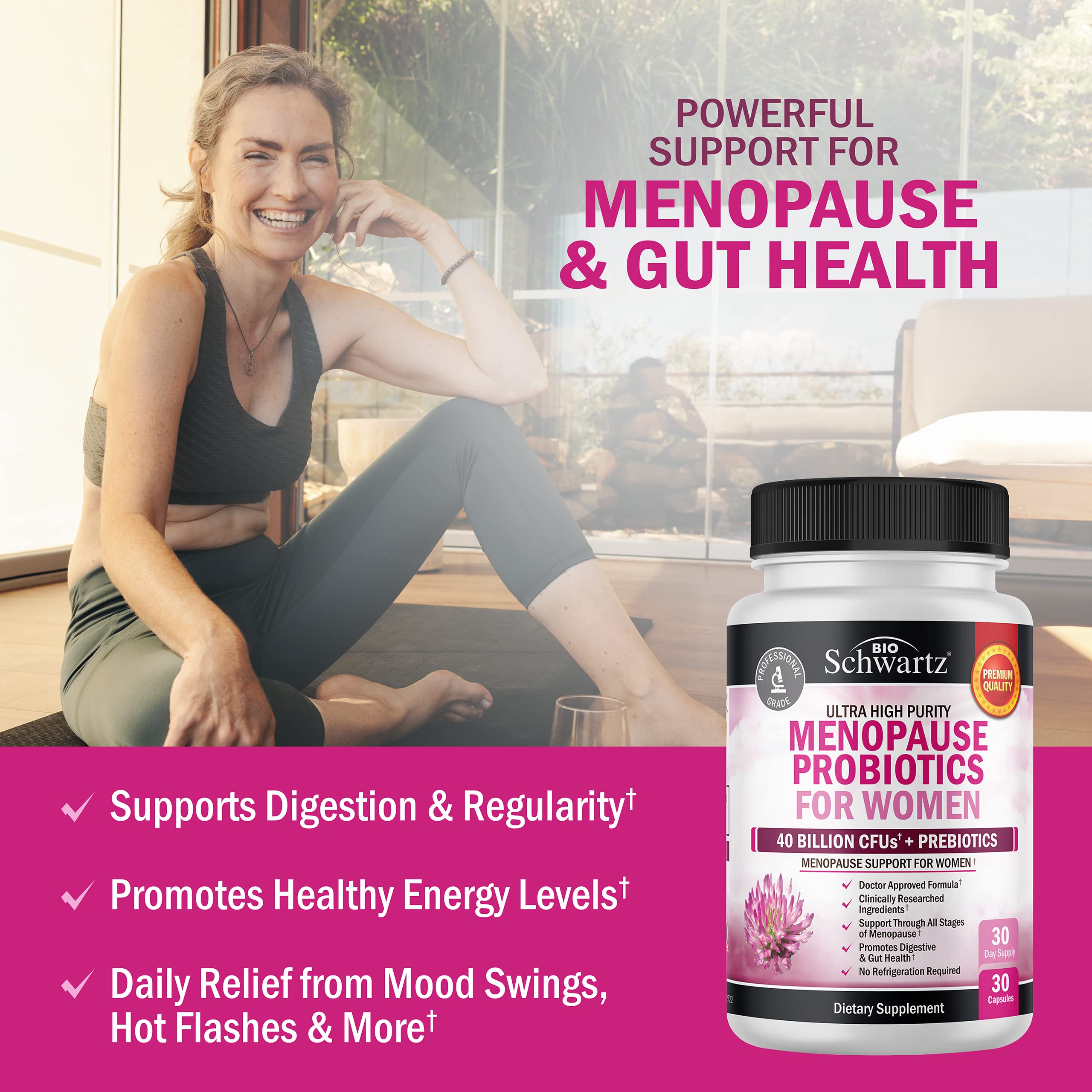 Menopause Support Probiotics for Women - Hot Flashes Night Sweats Mood Swings BioSchwartz