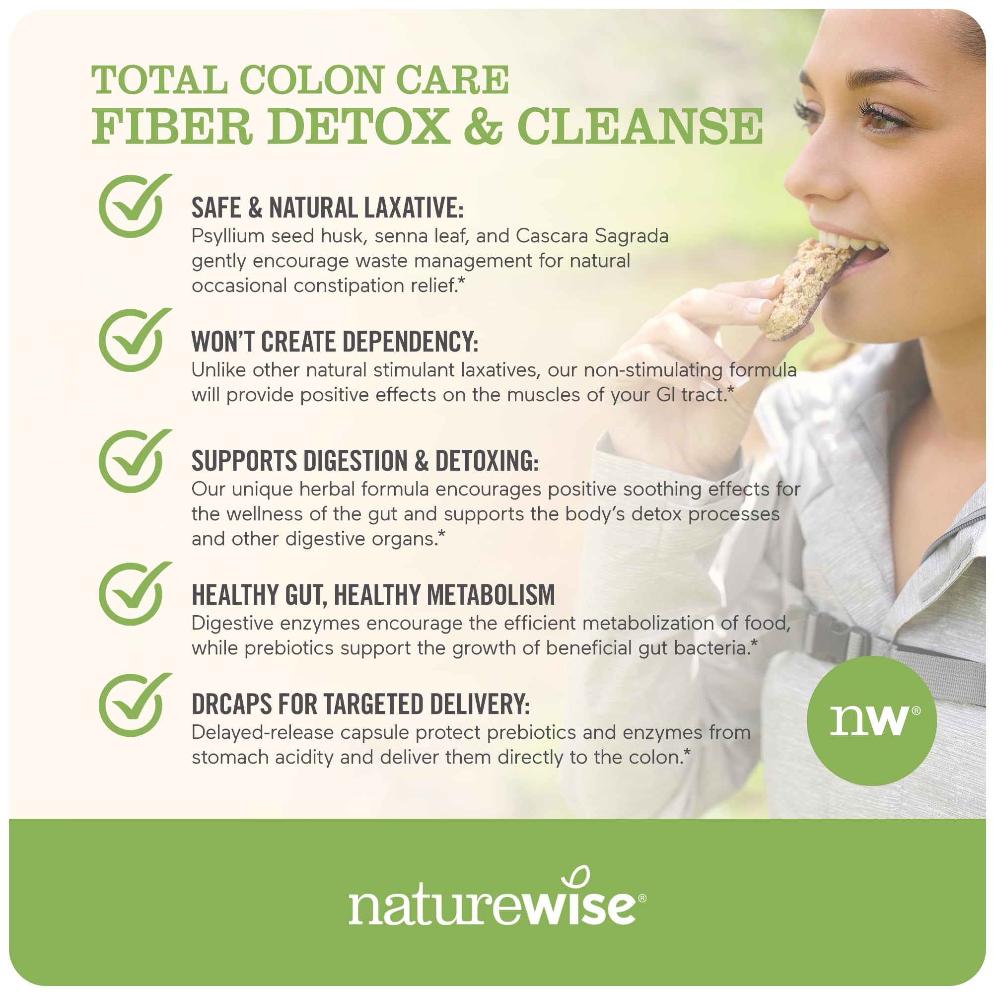 NatureWise Total Colon Care Fiber Cleanse with Herbal Laxatives, Prebiotics, & Digestive NatureWise