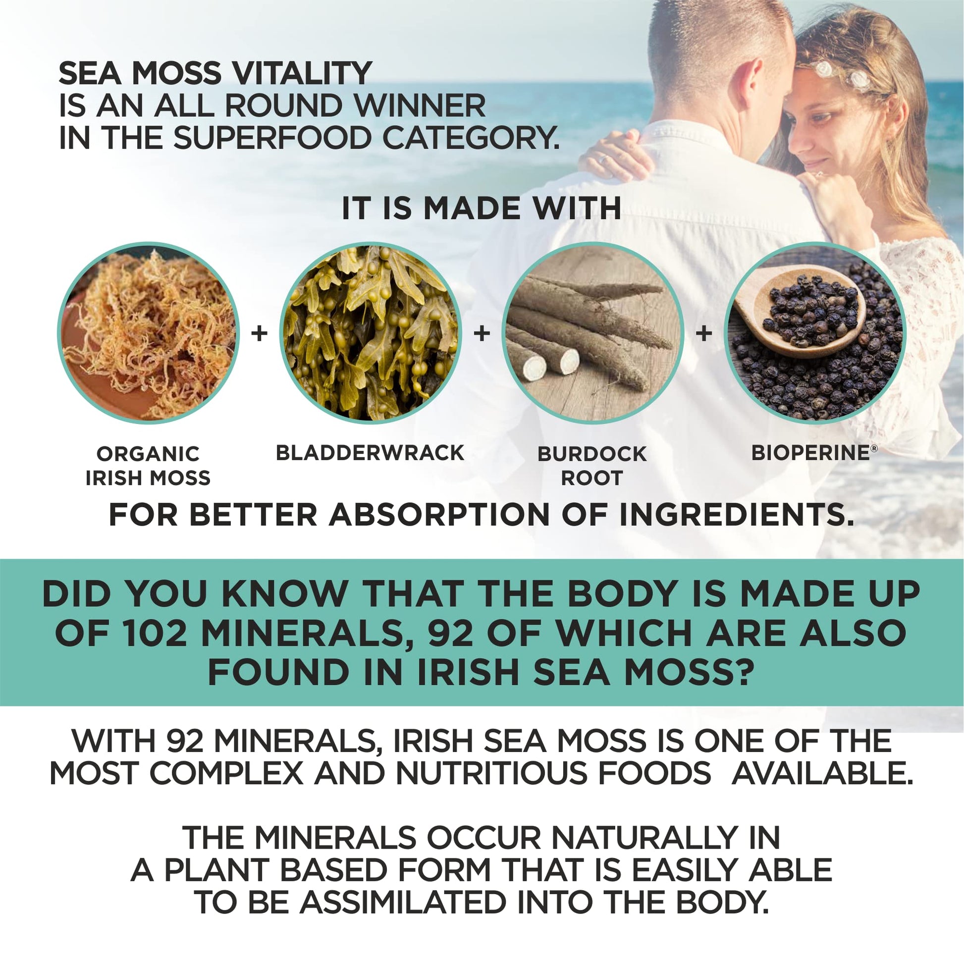 HerbaMe Organic Irish Sea Moss with Bladderwrack, Burdock Root & Black Pepper Extract HerbaMe