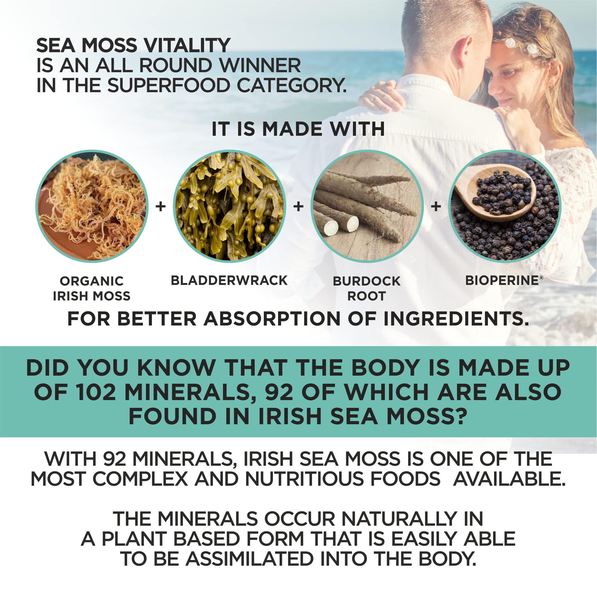 HerbaMe Organic Irish Sea Moss with Bladderwrack, Burdock Root & Black Pepper Extract HerbaMe