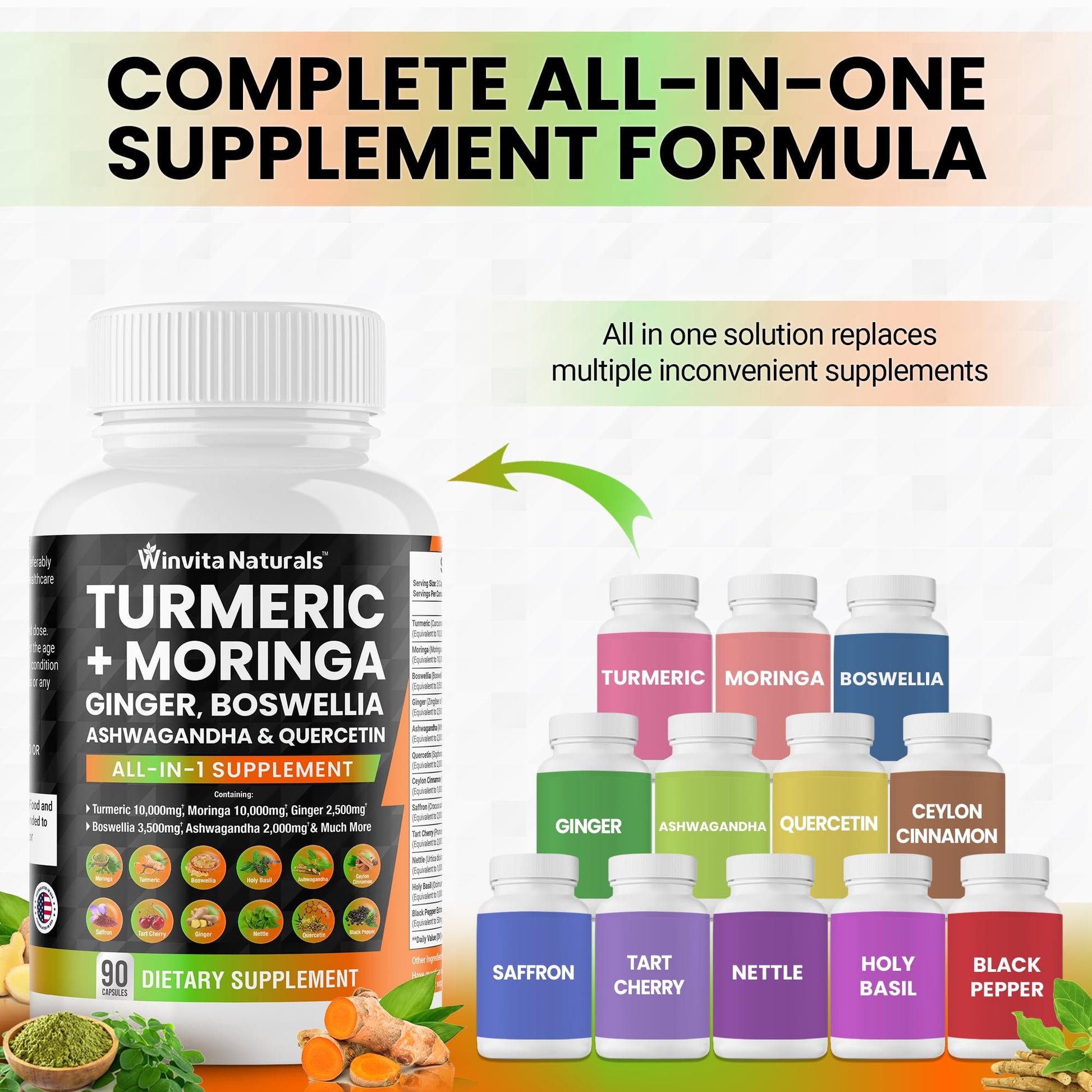 Turmeric Curcumin 10000mg Moringa 10000mg Boswellia 3500mg Ginger 2500mg Winvita Naturals