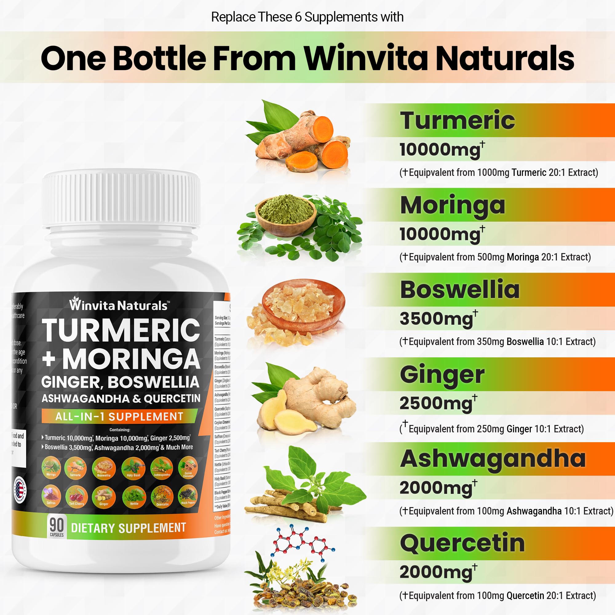 Turmeric Curcumin 10000mg Moringa 10000mg Boswellia 3500mg Ginger 2500mg Winvita Naturals