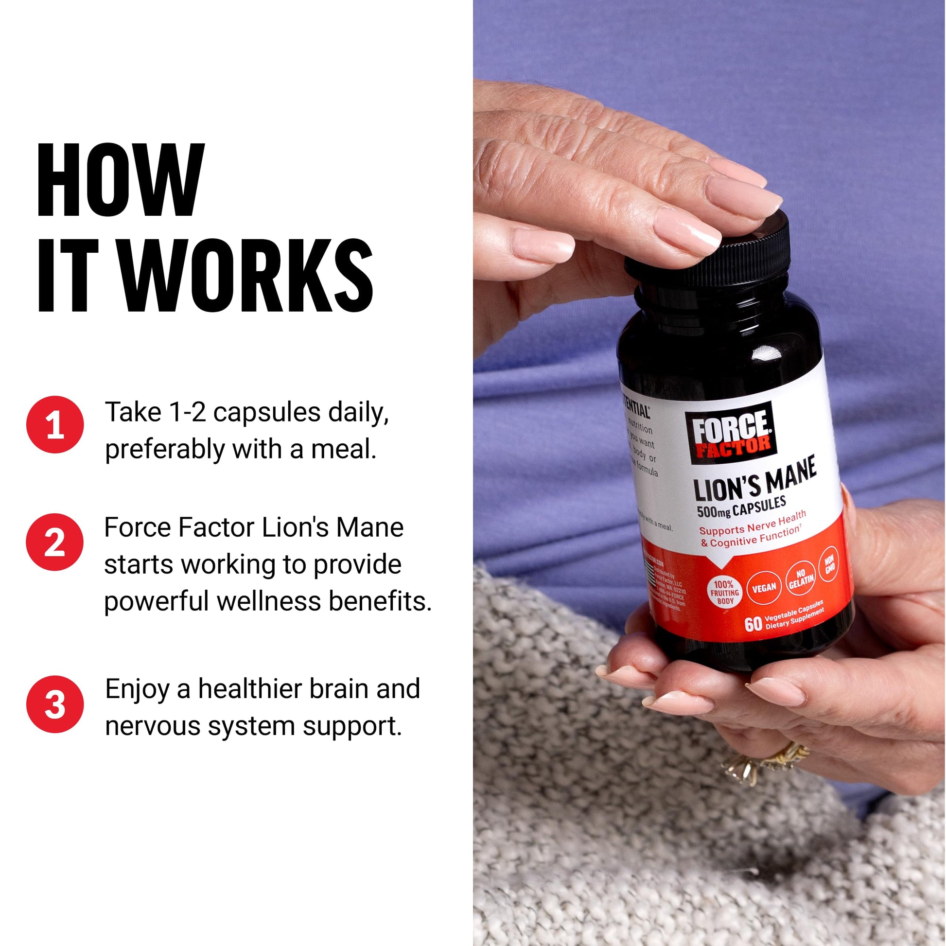 Force Factor Lion’s Mane Supplement Capsules, Memory & Focus Supplement Force Factor