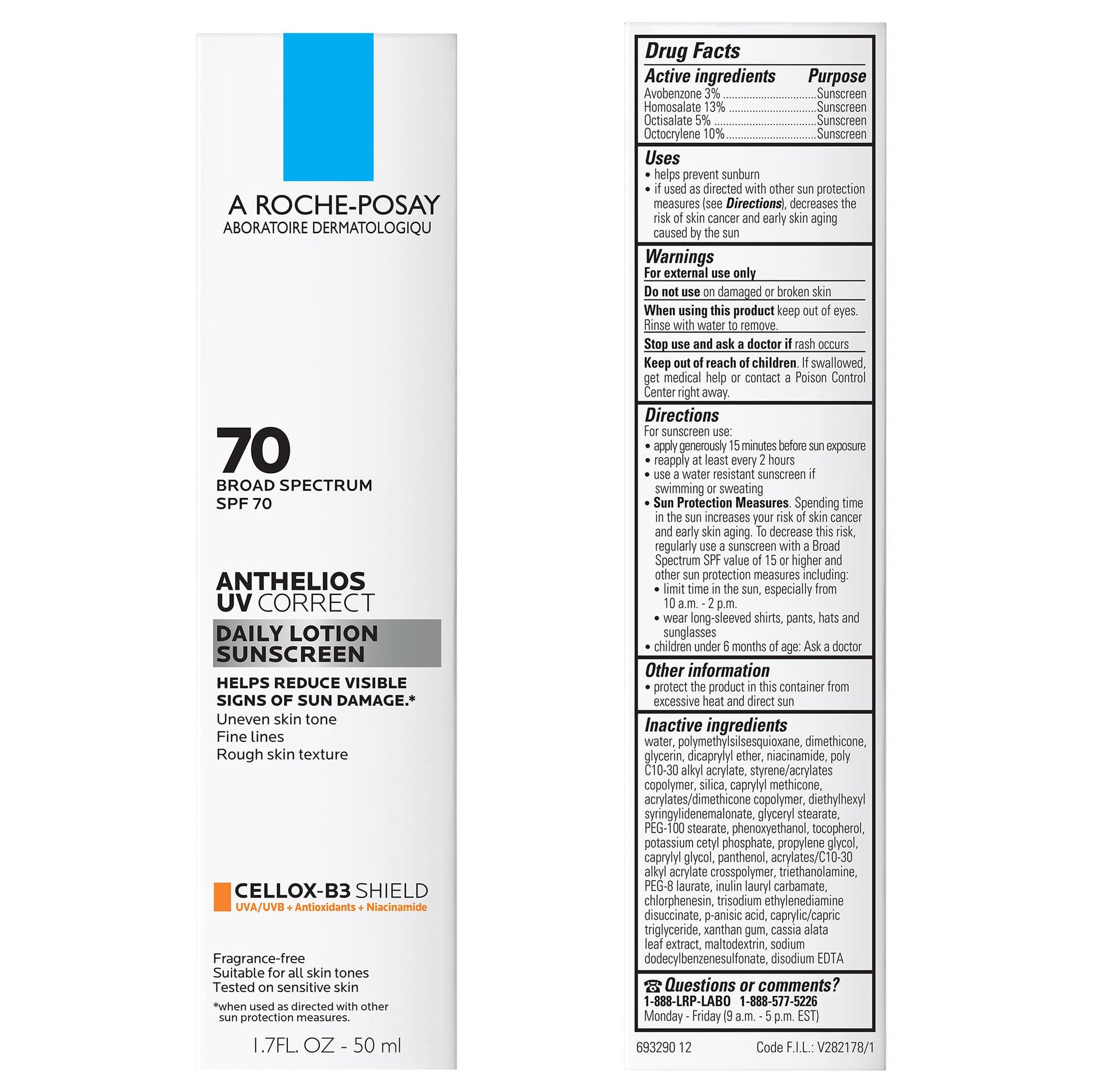 La Roche-Posay Anthelios UV Correct Sunscreen Moisturizer SPF 70, Daily La Roche-Posay