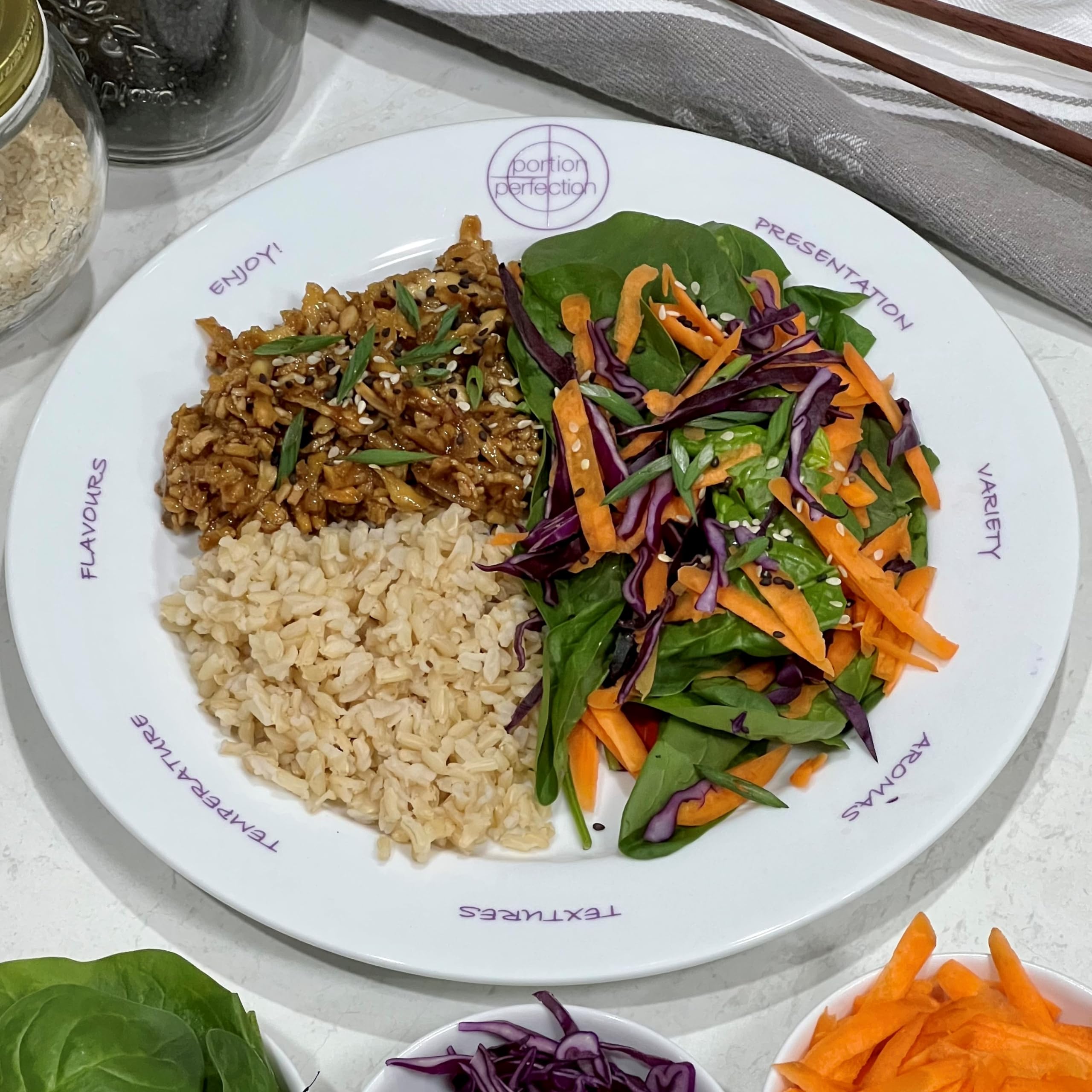 Portion Perfection Melamine 2 Pack 10” Portion Plates for Adults with Low Calorie Meal Plan Portion Perfection