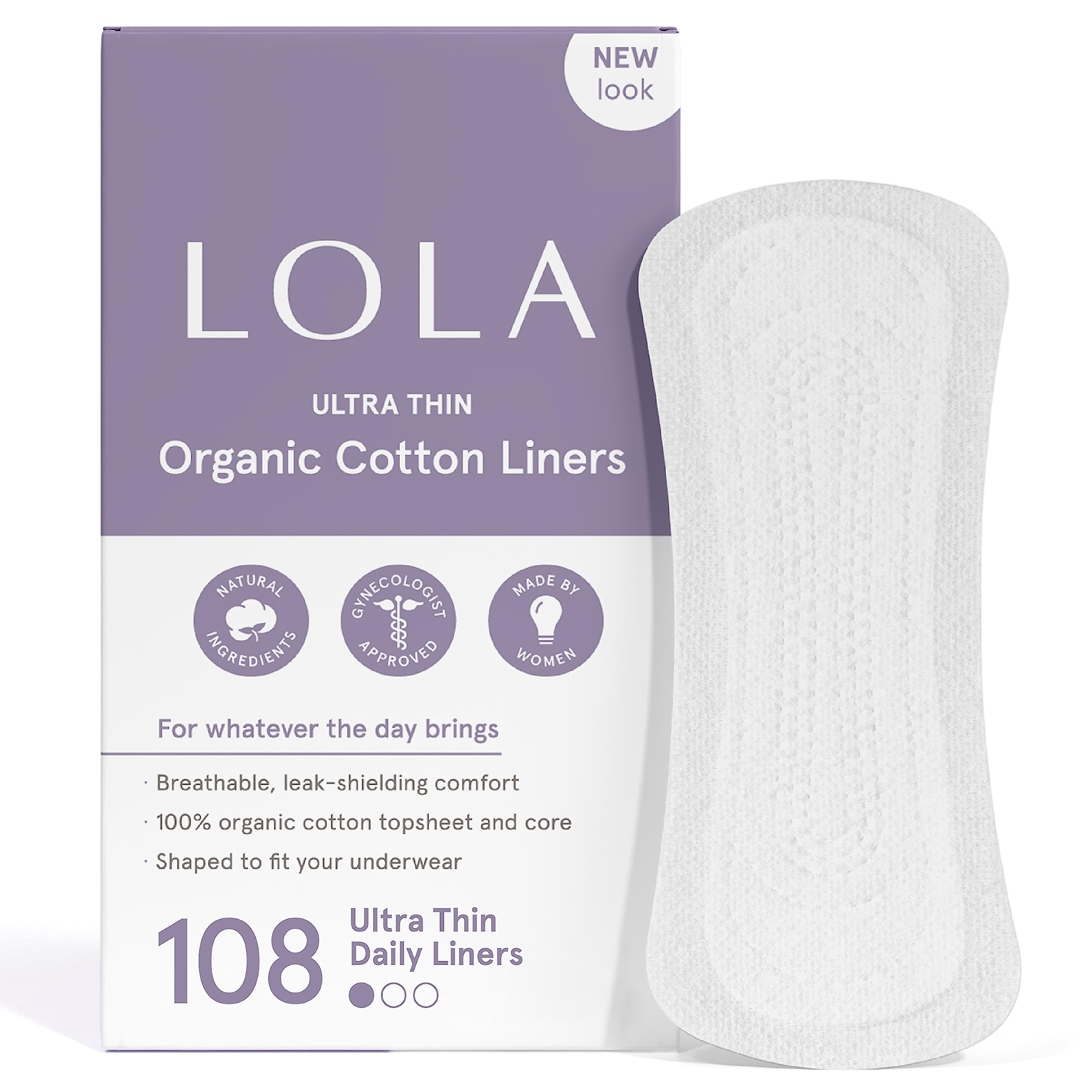 LOLA Ultra Thin Liners, 108 Count - Cotton Panty Liners for Women, Hypoallergenic Pads for Women