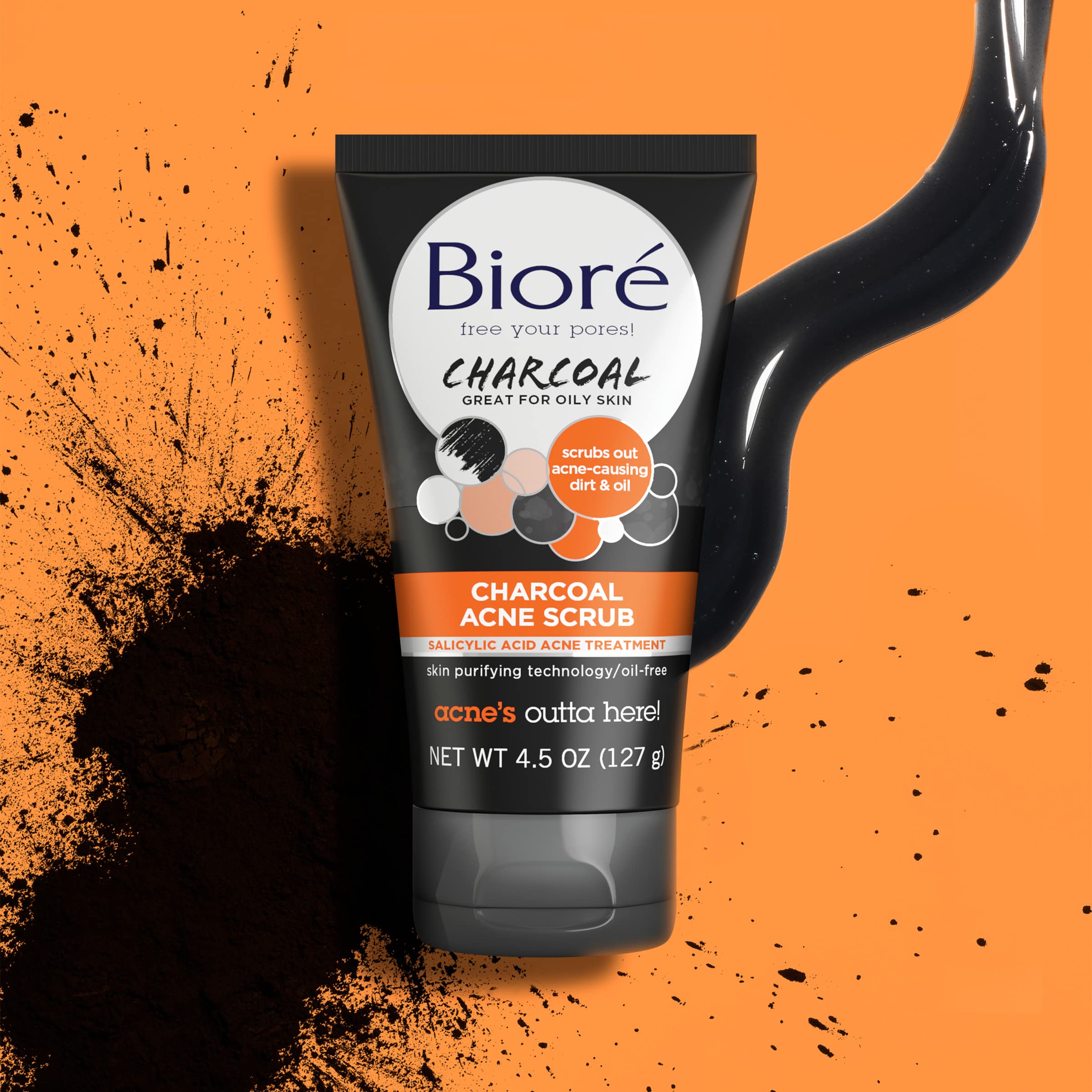 Bioré Charcoal Acne Face Scrub, with 1% Salicylic Acid and Natural Charcoal, Helps Prevent Biore