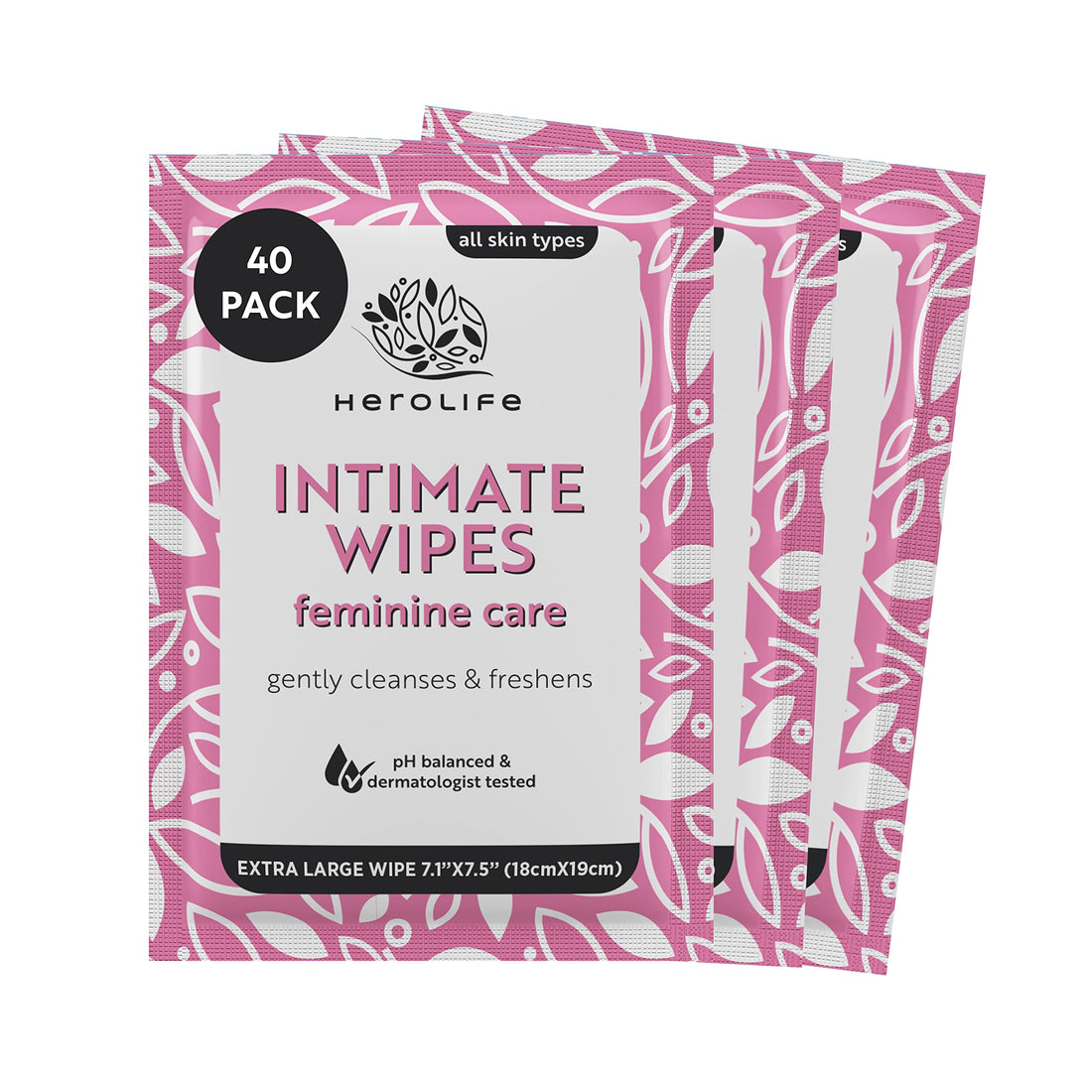 HEROLIFE Personal Wipes for Feminine Care, Single Use To Go, Plant-Based, 1 pack of 40 Single