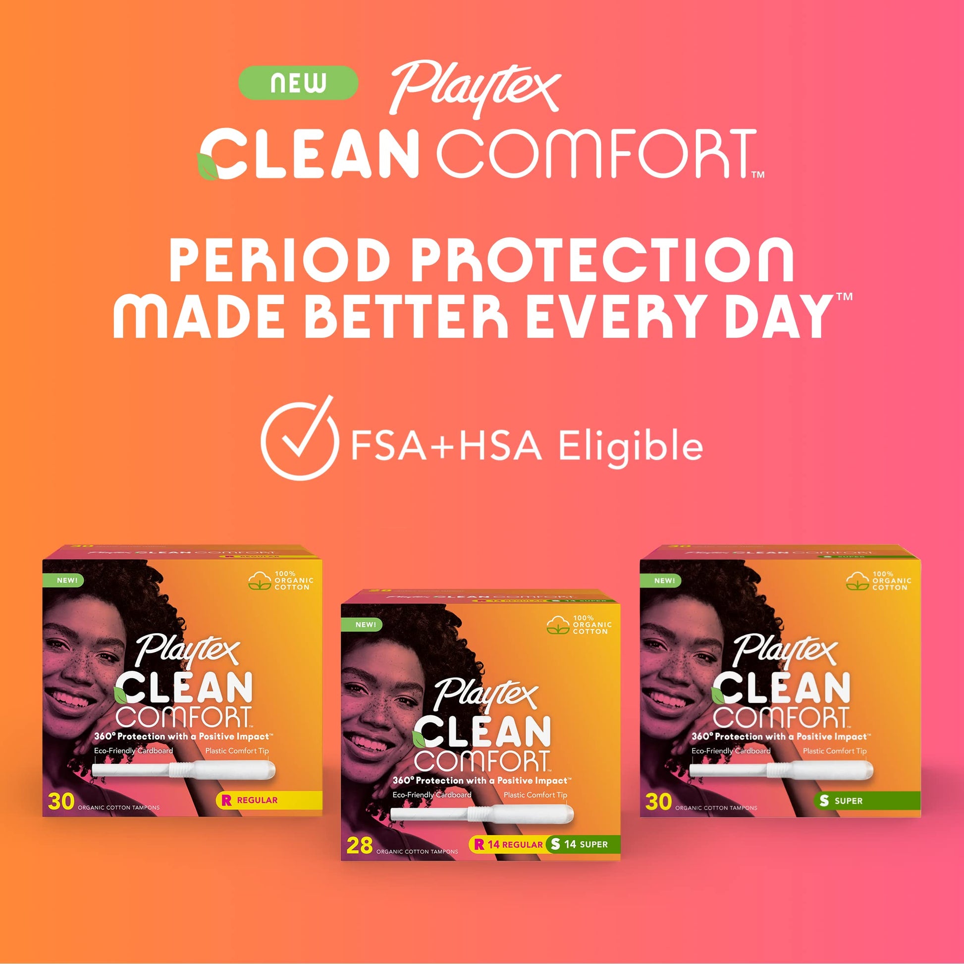 Playtex Clean Comfort Organic Cotton Tampons, Super Absorbency, Fragrance-Free, Organic Cotton PLAYTEX