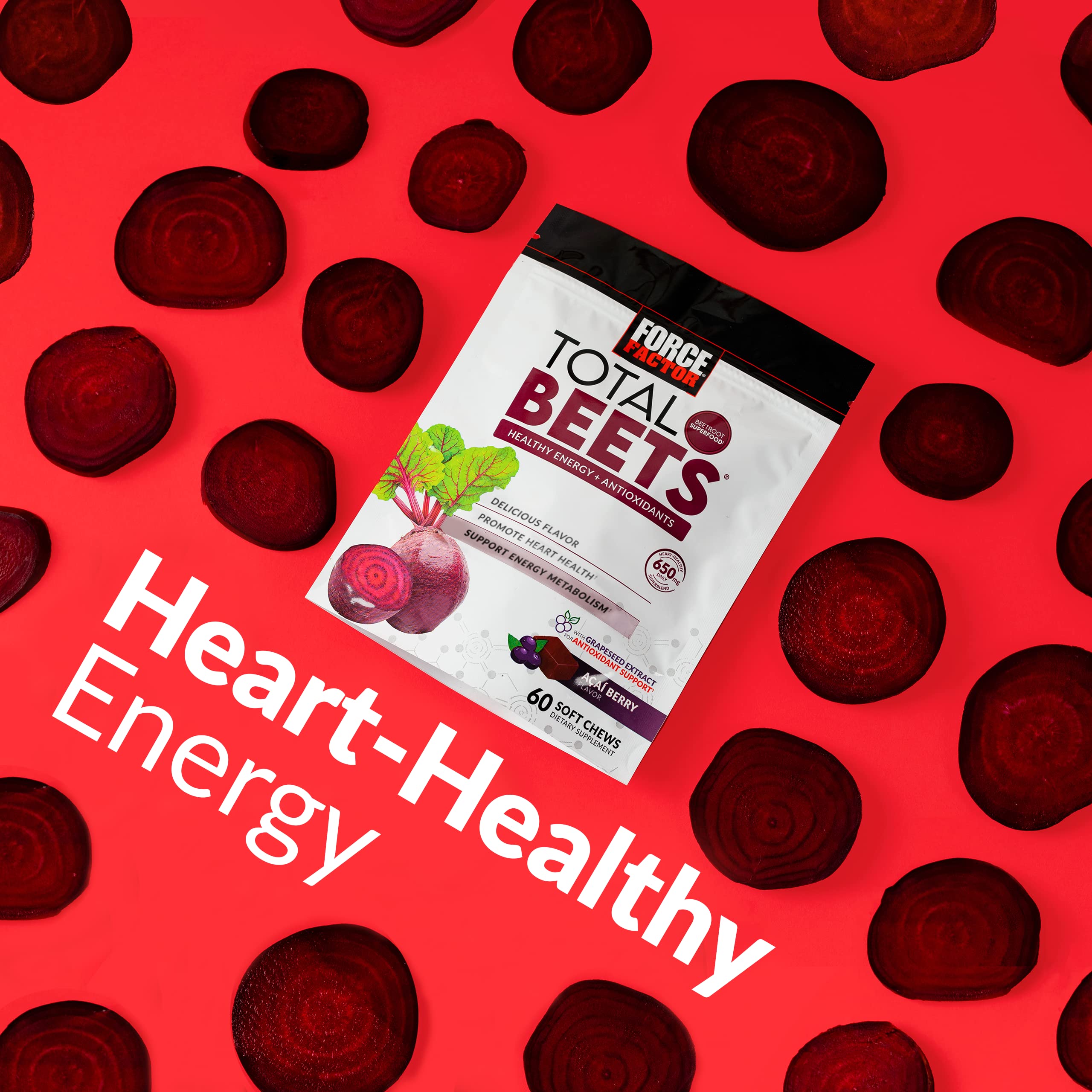 Force Factor Total Beets Soft Chews with Beetroot, Nitrates, L-Citrulline, Grapeseed Extract Force Factor