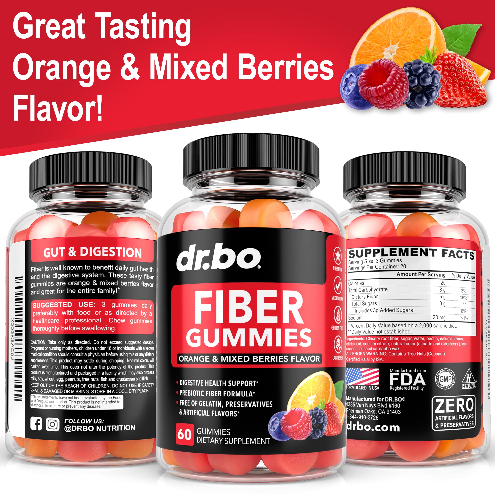 Fiber Gummies for Adults & Kids - Tasty Gummy Prebiotic Fiber Supplement for Max Digest DR. BO