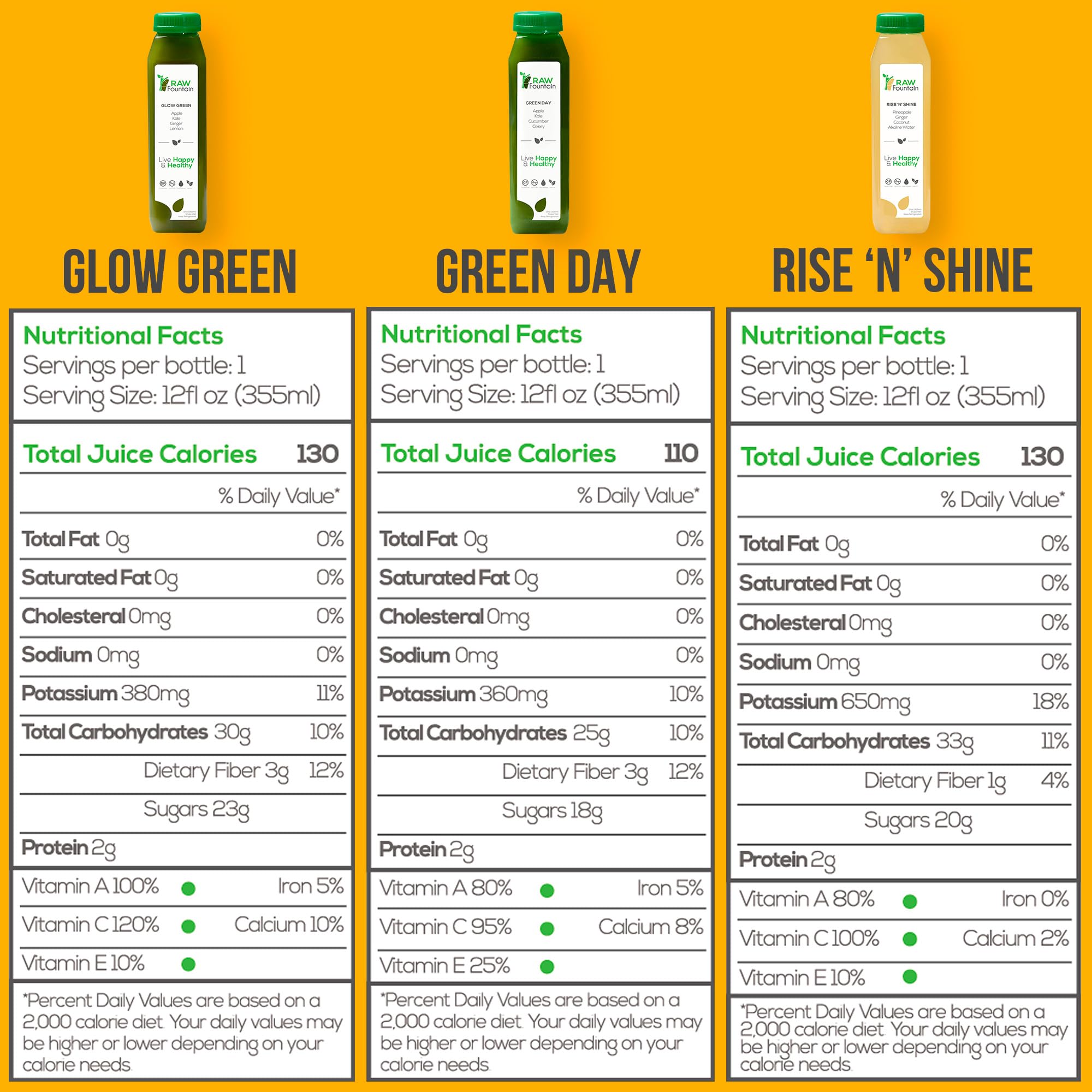 Raw Fountain 1 Day Juice Cleanse, All Natural Detox Cleanse, Cold Presssed Fruit Raw Fountain