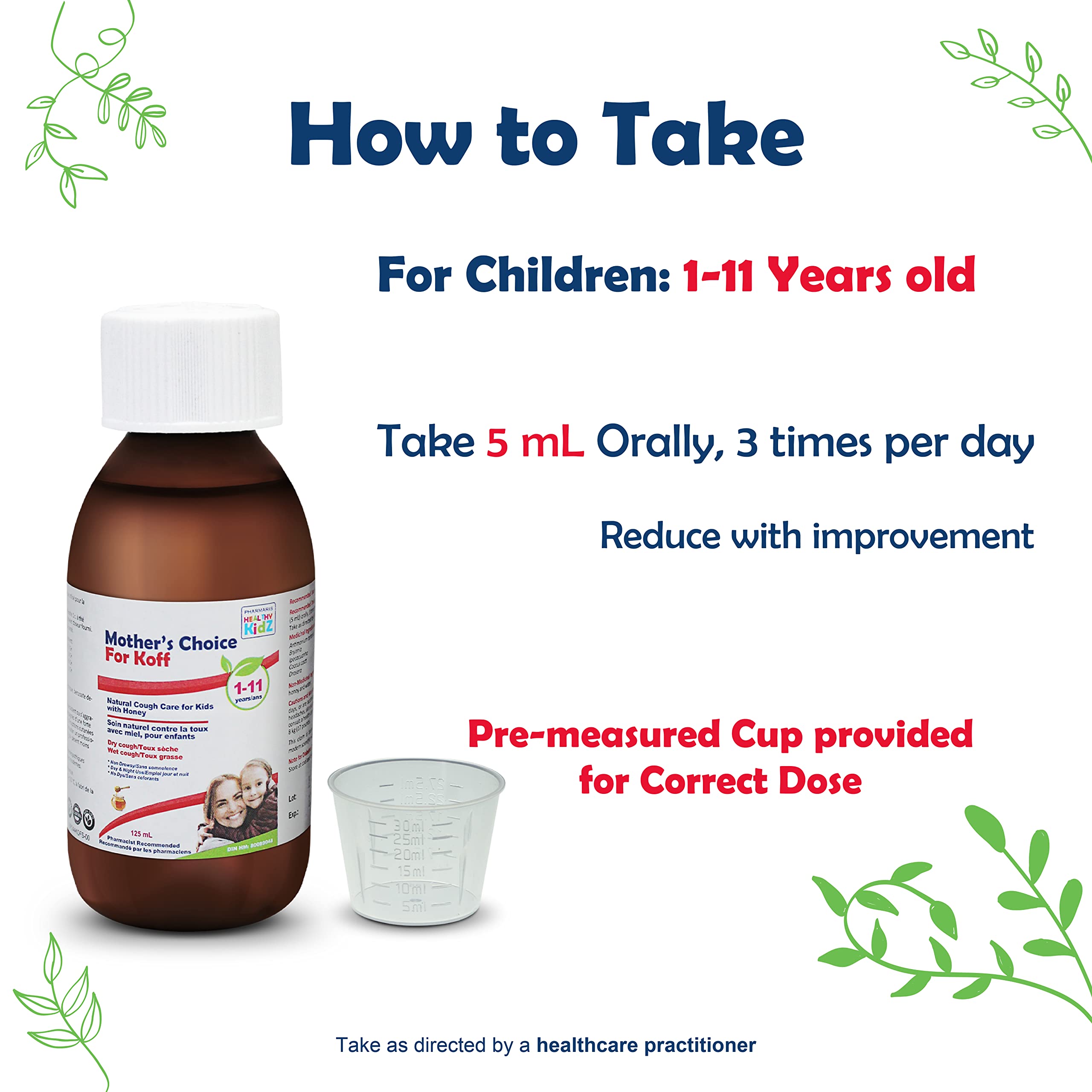 Mother’s Choice for Koff, for Dry and Wet Cough, Natural Cough Care for Kids with Honey, 125 ml PHARMARIS HEALTHY KIDZ MOTHER'S CHOICE