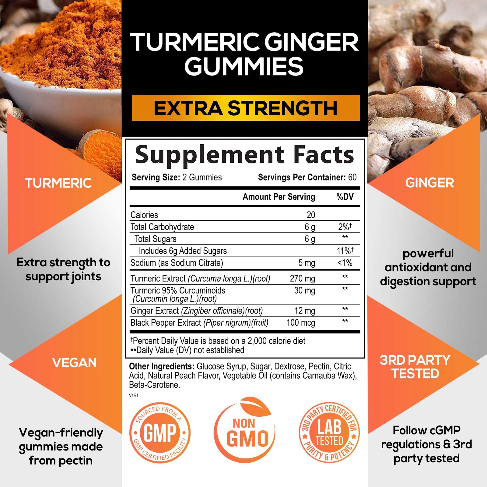 Turmeric Ginger Gummies - Vegan Turmeric Curcumin Gummy with 95% Curcuminoids Nature's Nutrition