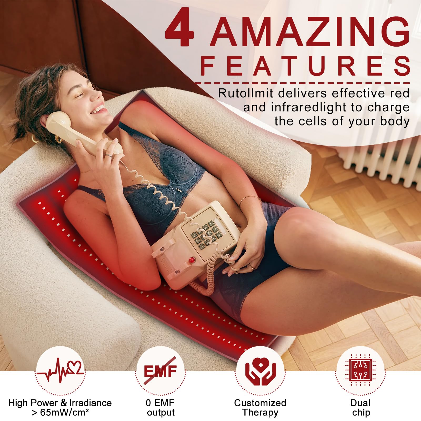 Red Light Therapy Pad 38 * 23.6 in - Red Light Therapy Body, 400 LEDs Using 660nm Red Light Rutollmit