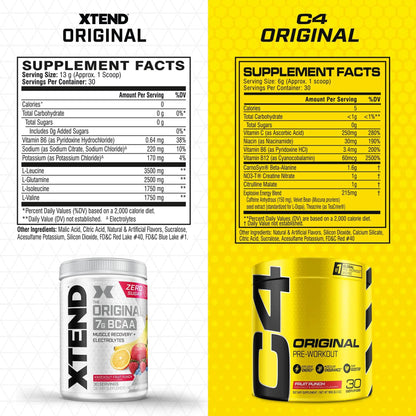 Cellucor Pre Workout & BCAA Bundle, C4 Original Pre Workout Powder, Fruit Punch, 30 Servings + XTEND BCAA Powder, Knockout Fruit Punch, 30 Servings