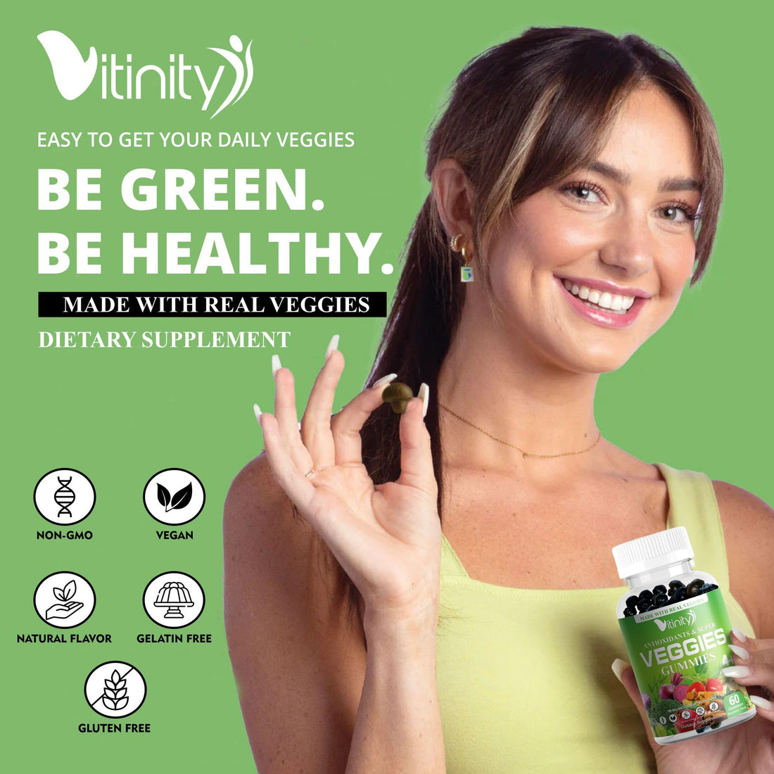 VITINITY Made with Real Super Veggies Delicious Gummy Supplement,Men,Women & Kids