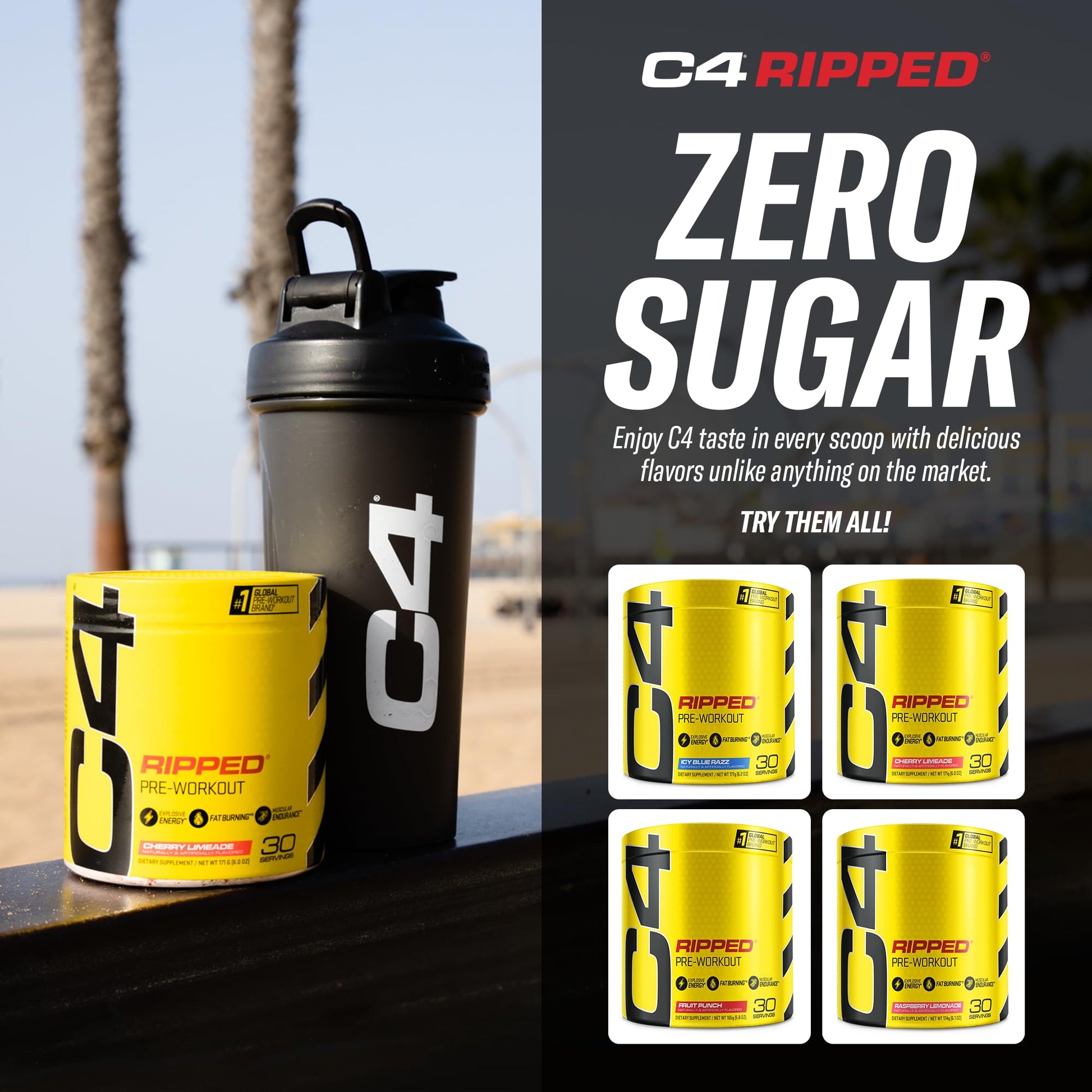 Cellucor C4 Ripped Pre Workout Powder Cherry Limeade | Creatine Free + Sugar Free Cellucor