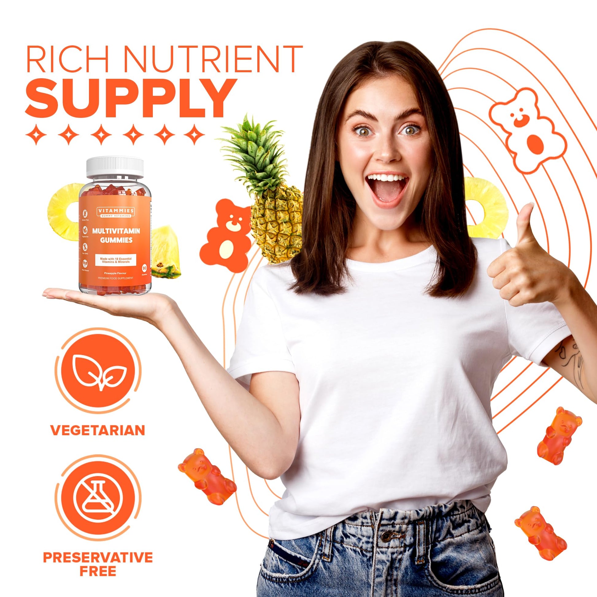 Multivitamin Gummies for Women & Men - 3 Months Supply - 18 Multivitamins & Minerals Vitammies