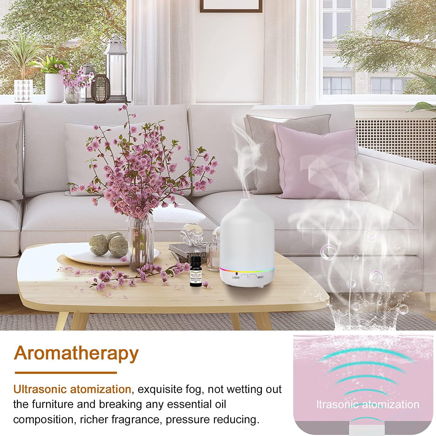 Diffusers 200ml Resin Colorful Essential Oil Diffuser with Adjustable Mist Mode,Auto Off Aroma Diffuser Otheya