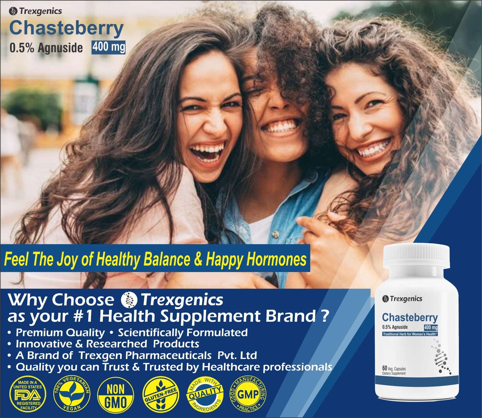 Trexgenics CHASTEBERRY 0.5% Agnuside 400 mg Women's Health Support Vegan & Non-GMO Trexgenics