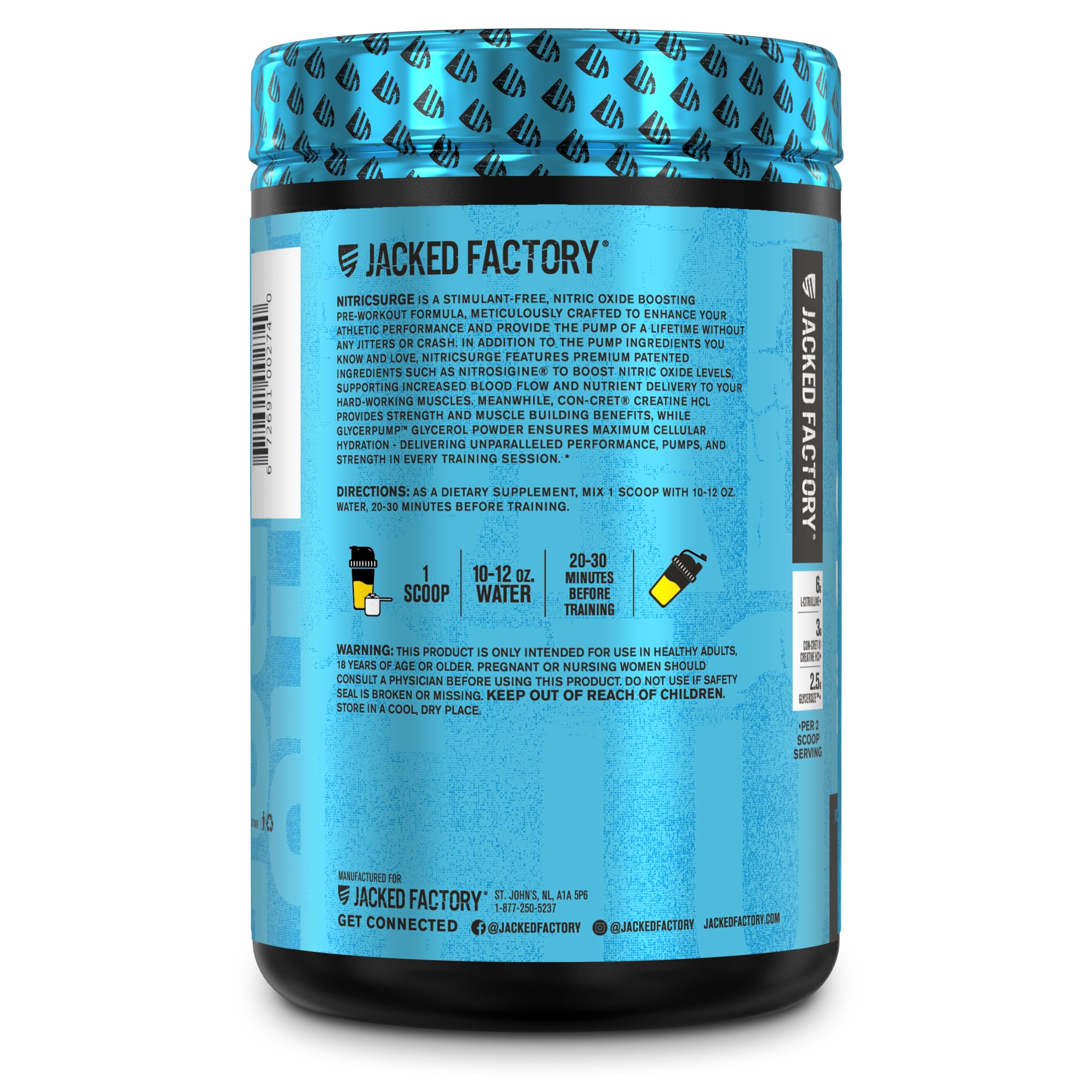 Nitric Surge Stim Free Pre Workout Powder - Caffeine Free Nitric Oxide Supplement Jacked Factory
