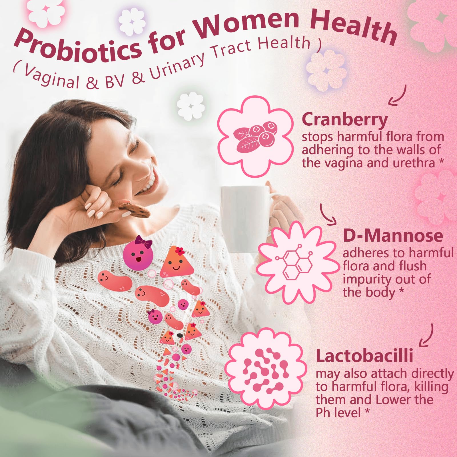 Probiotics for Women Digestive Health, Vaginal Probiotics with D-Mannose & Cranberry NATURE TARGET