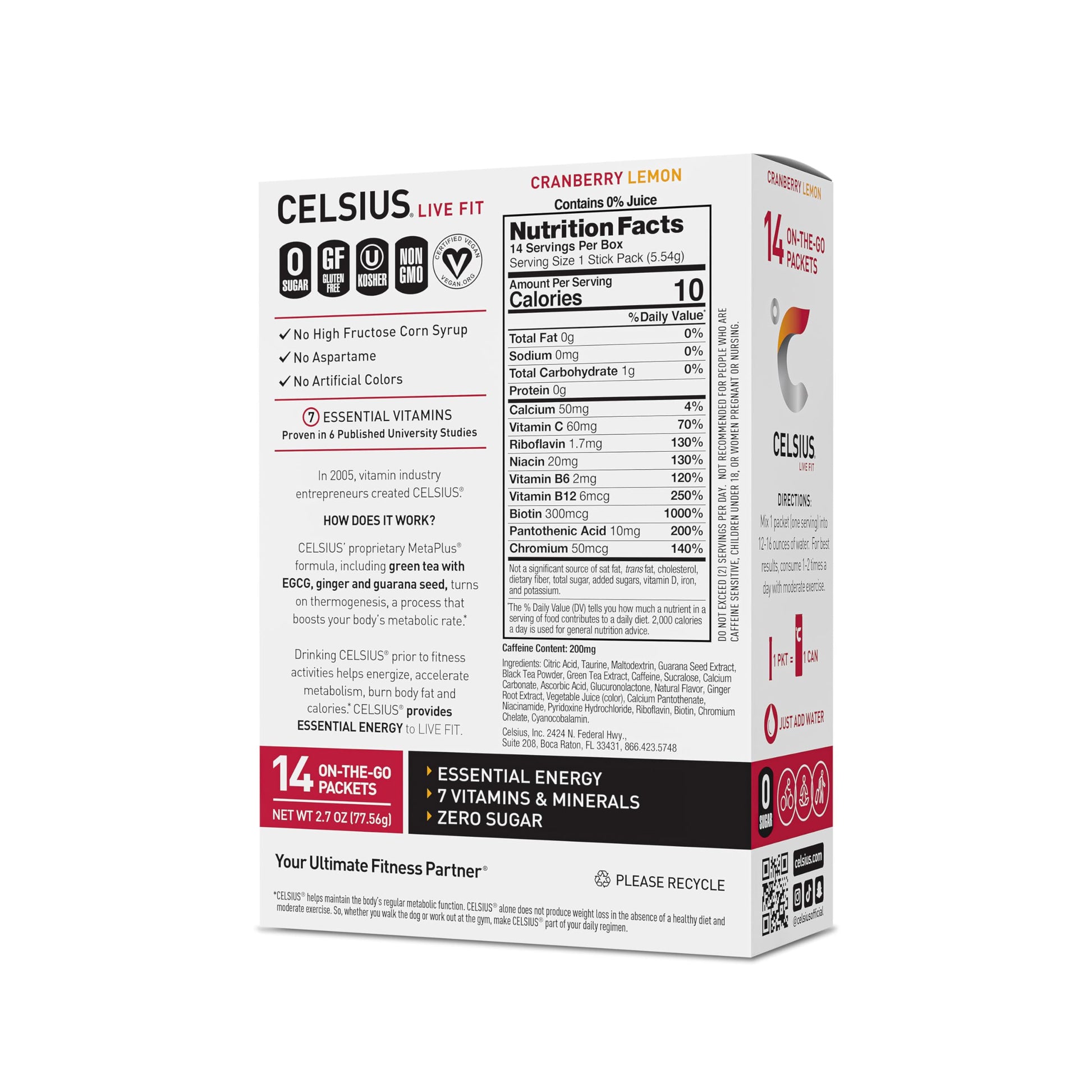 CELSIUS On-the-Go Powder Stick Packs, Cranberry Lemon, 2.7 Ounce - 14 Count CELSIUS