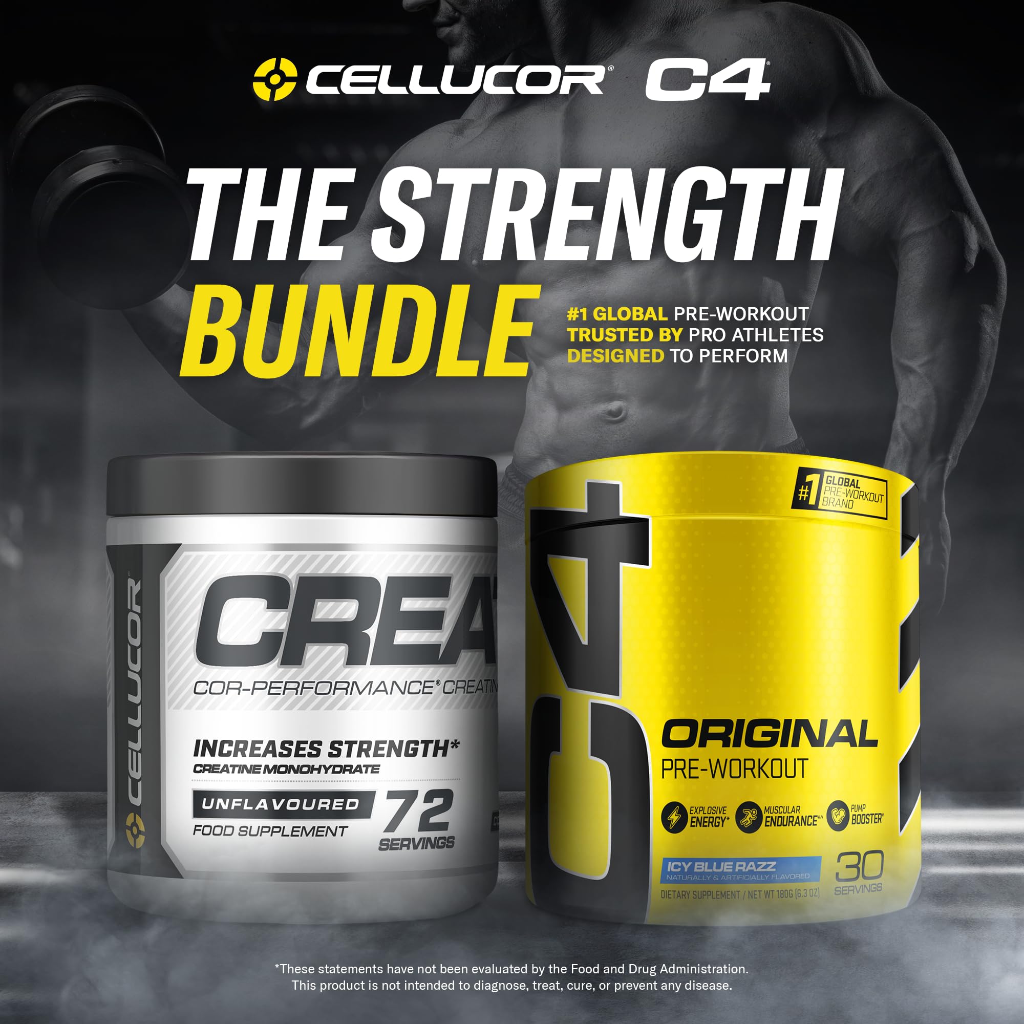 Cellucor Pre Workout & Creatine Bundle, C4 Original Pre Workout Powder, Icy Blue Razz Cellucor