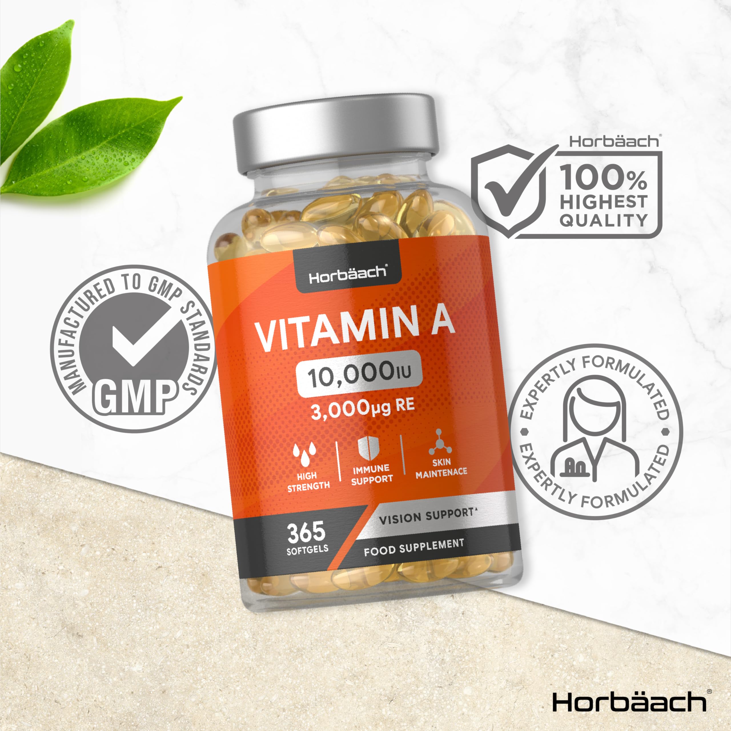Vitamin A Capsules 10,000iu | 365 Count (1 Year Supply) | High Strength Vitamin A Supplem Horbäach